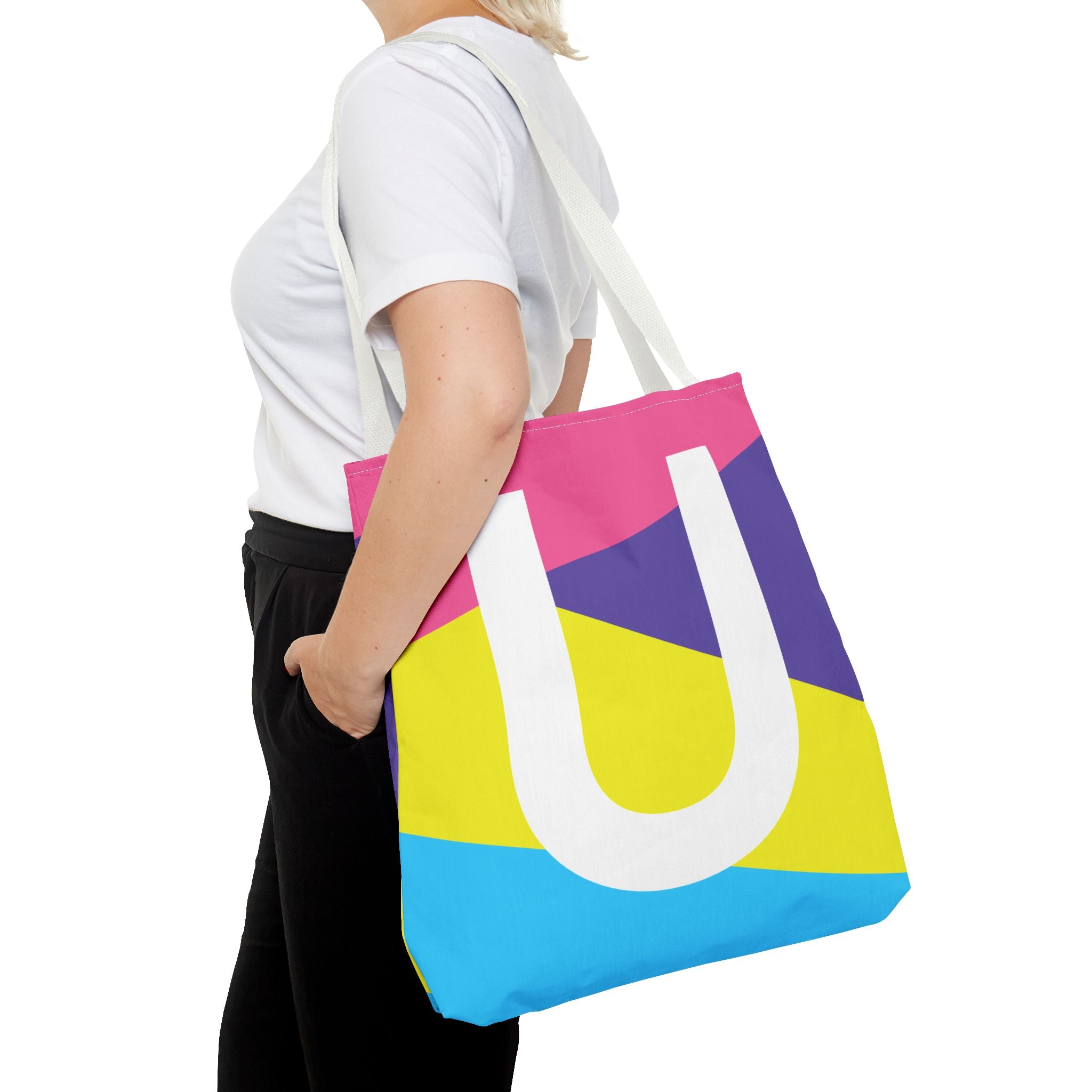 Monogram 'U' Colorblock Tote Bag — Personalized Initial U Shoulder Tote