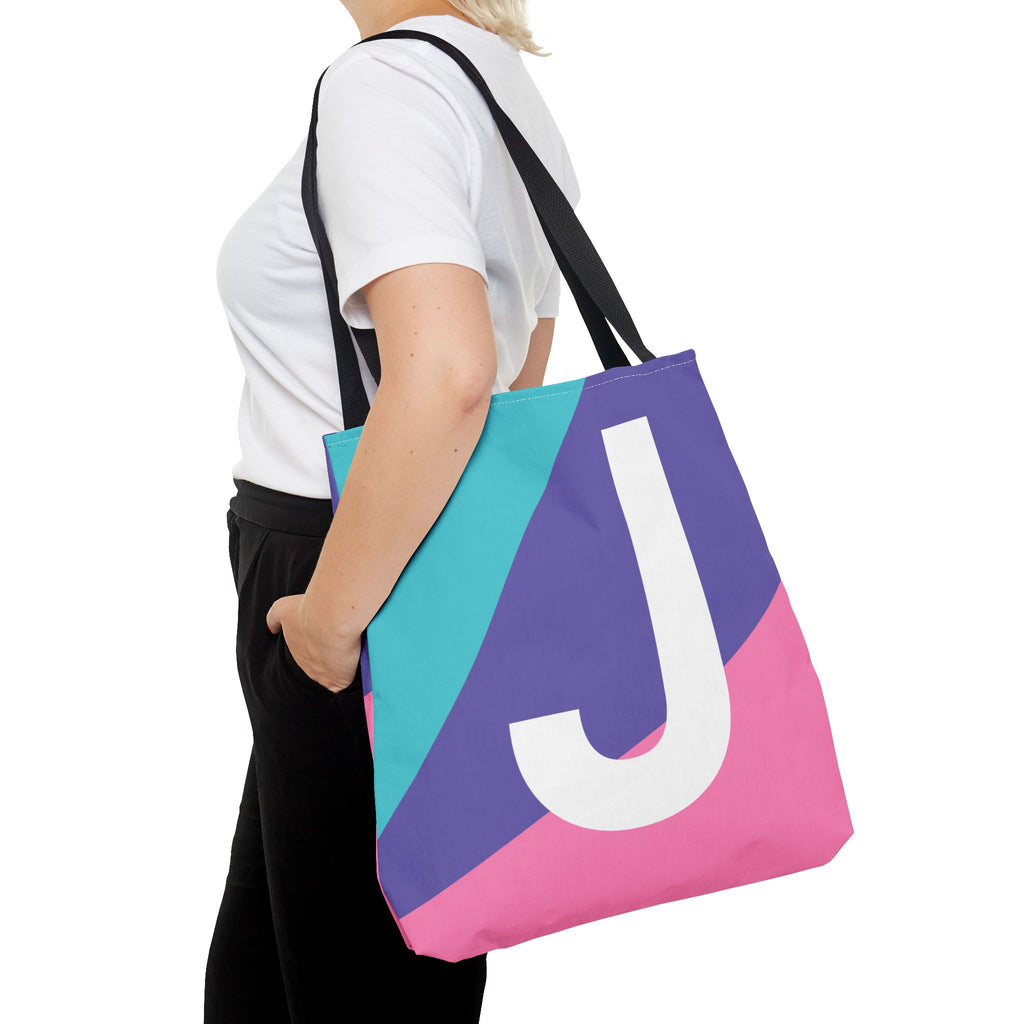 Monogram 'J' Colorblock Tote Bag — Personalized Initial J Shoulder Tote