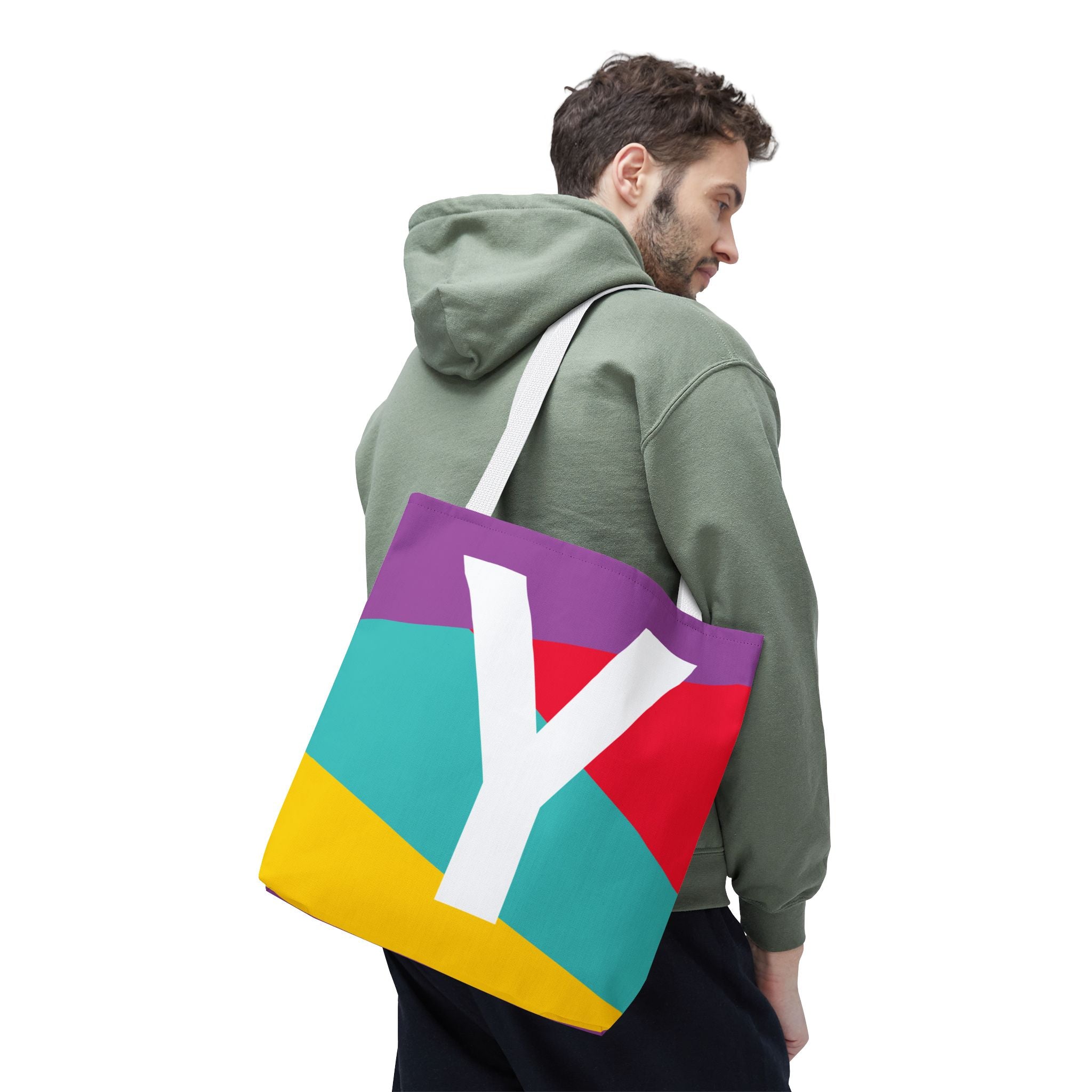 Monogram 'Y' Colorblock Tote Bag — Personalized Initial Y Shoulder Tote