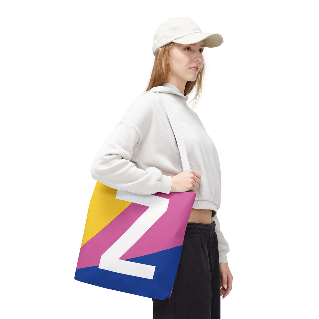 Monogram 'Z' Colorblock Tote Bag — Personalized Initial Z Shoulder Tote