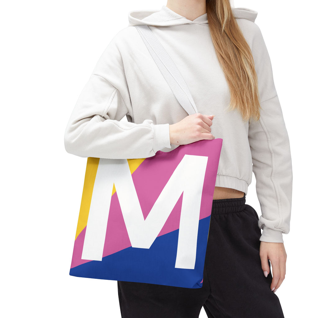 Monogram 'M' Colorblock Tote Bag — Personalized Initial M Shoulder Tote