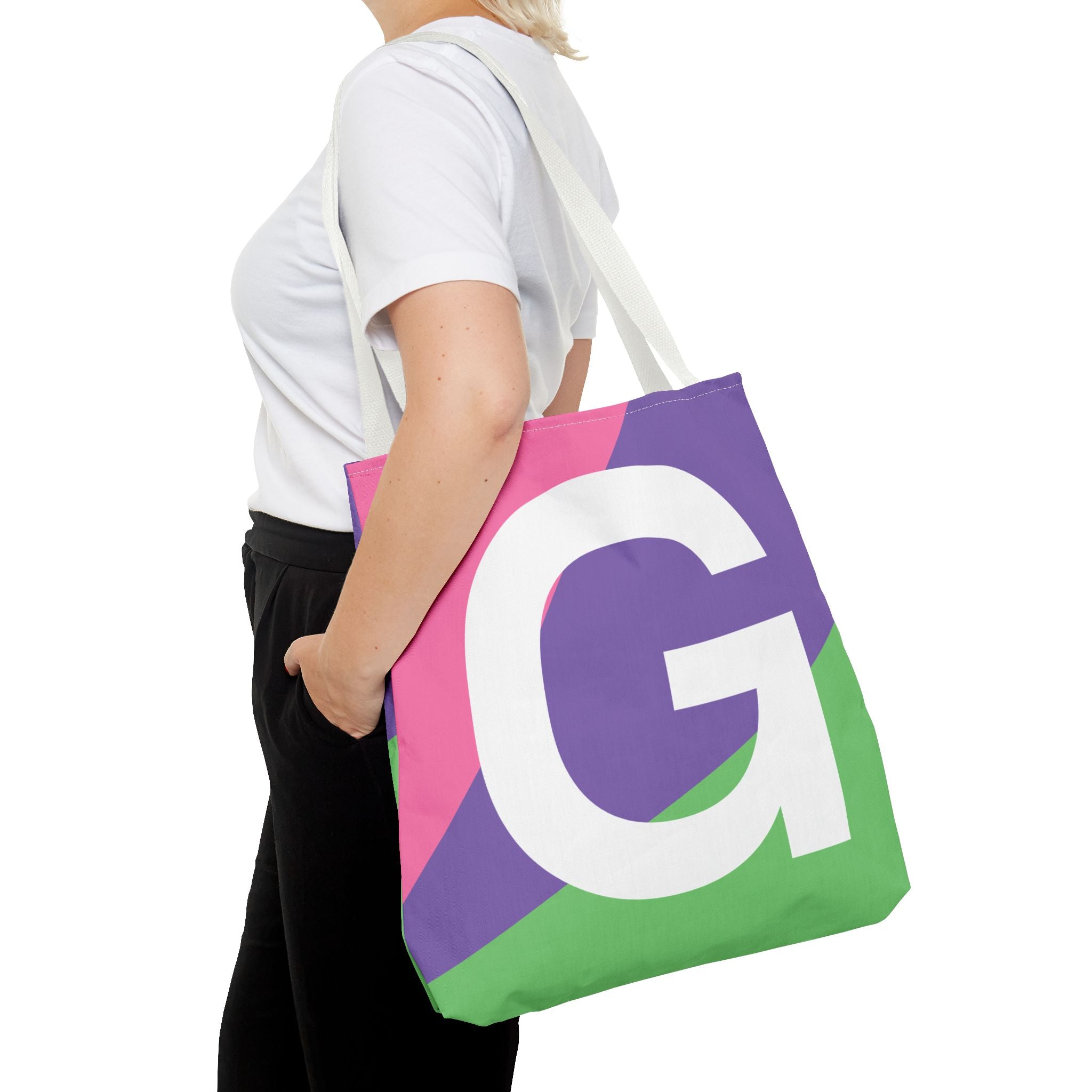 Monogram 'G' Colorblock Tote Bag — Personalized Initial G Shoulder Tote
