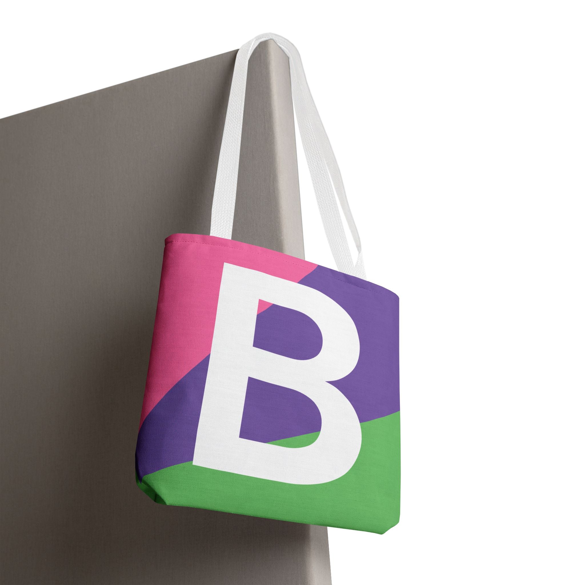 Monogram 'B' Colorblock Tote Bag — Personalized Initial B Shoulder Tote