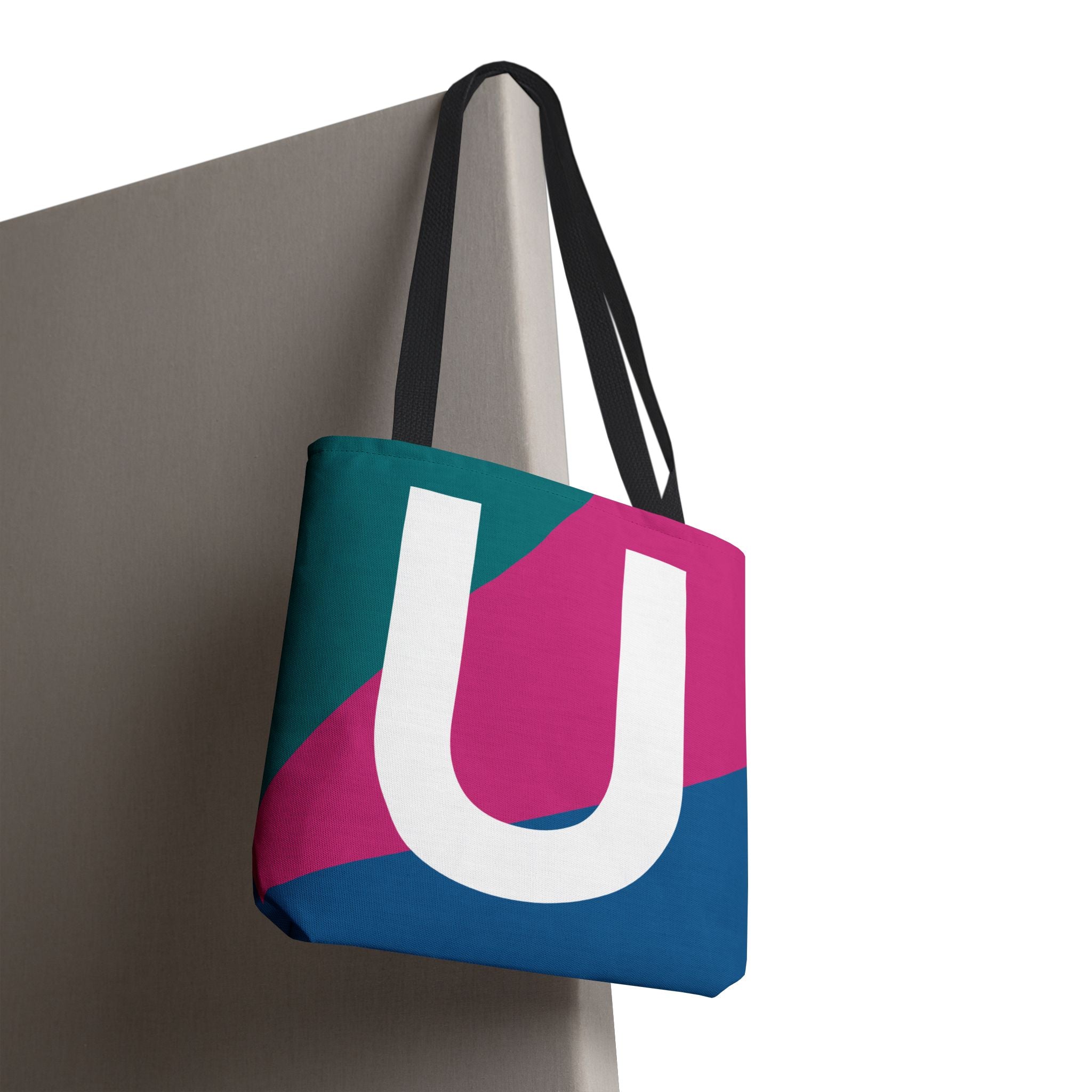 Monogram 'U' Colorblock Tote Bag — Personalized Initial U Shoulder Tote