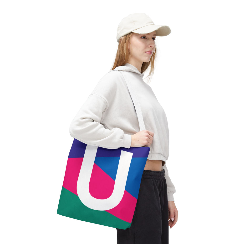 Monogram 'U' Colorblock Tote Bag — Personalized Initial U Shoulder Tote