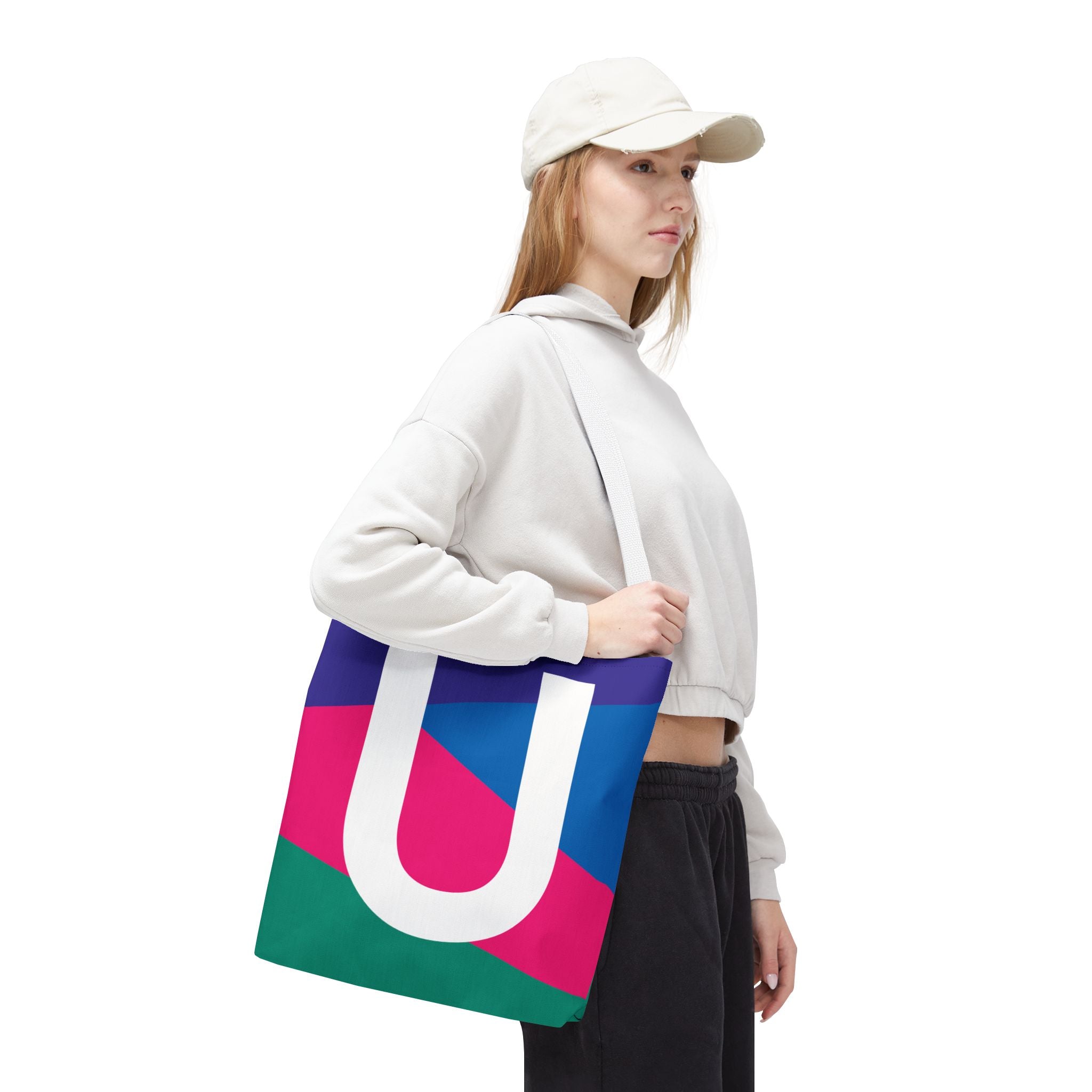 Monogram 'U' Colorblock Tote Bag — Personalized Initial U Shoulder Tote