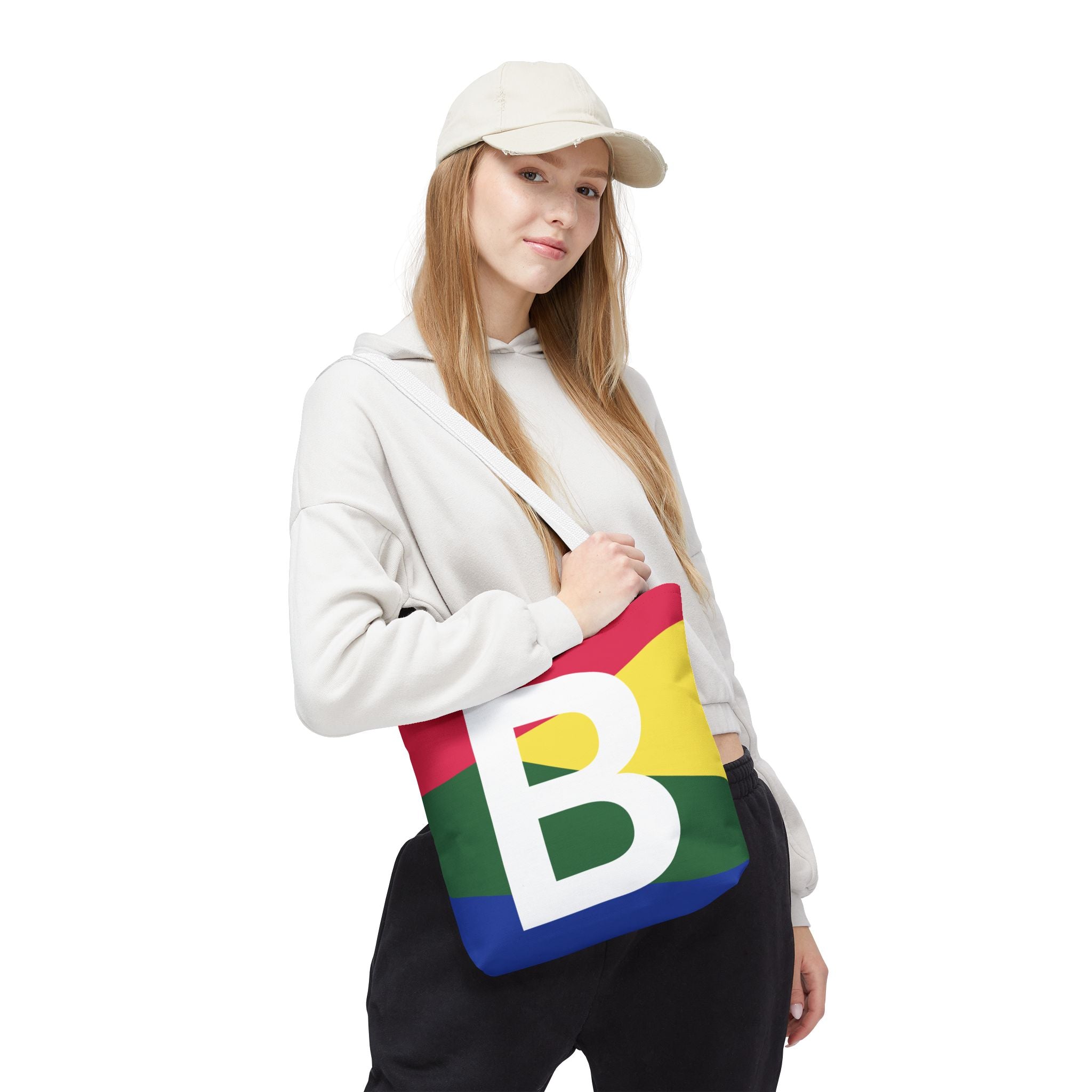 Monogram 'B' Colorblock Tote Bag — Personalized Initial B Shoulder Tote