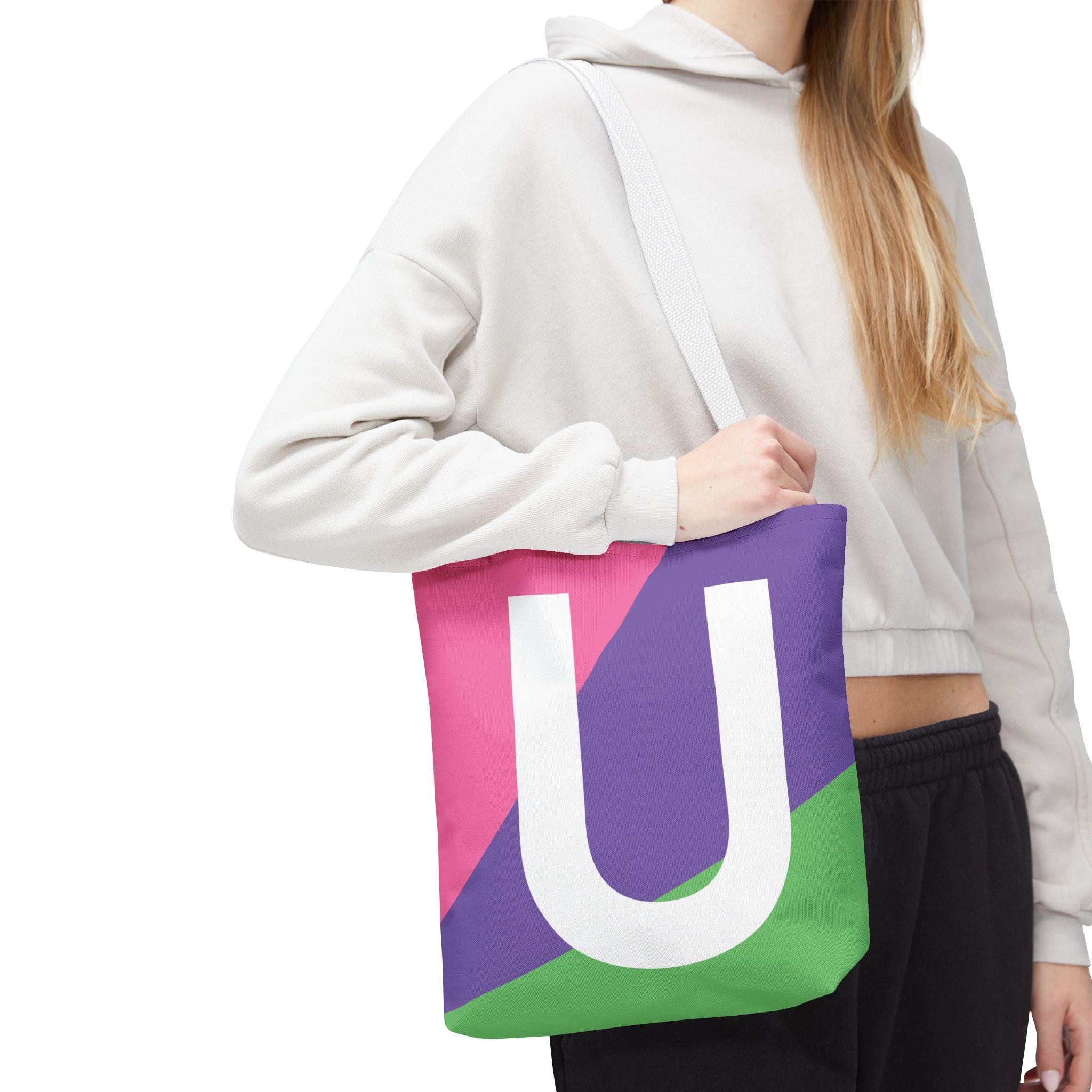 Monogram 'U' Colorblock Tote Bag — Personalized Initial U Shoulder Tote