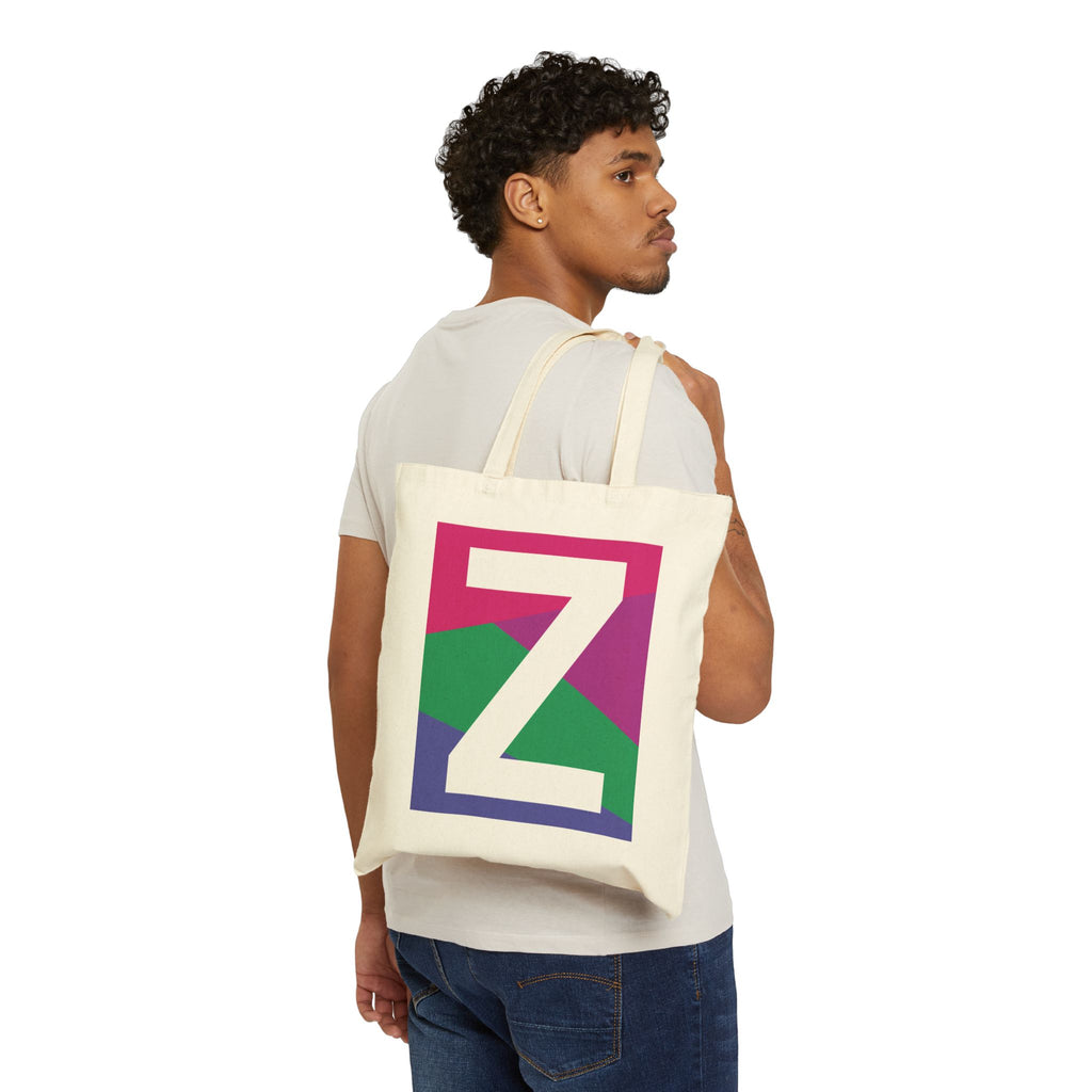 Initial Z Colorblock Canvas Tote Bag — Monogram Letter Z Reusable Grocery Tote