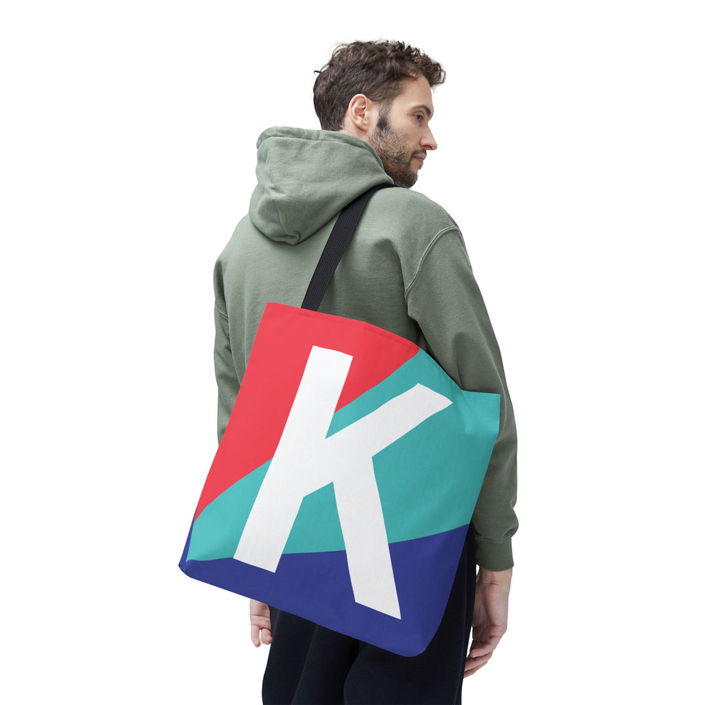 Monogram 'K' Colorblock Tote Bag — Personalized Initial K Shoulder Tote
