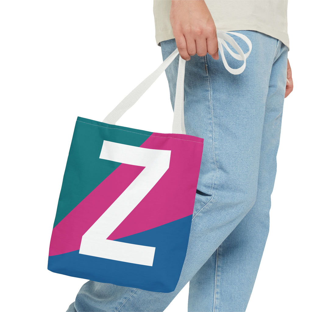 Monogram 'Z' Colorblock Tote Bag — Personalized Initial Z Shoulder Tote