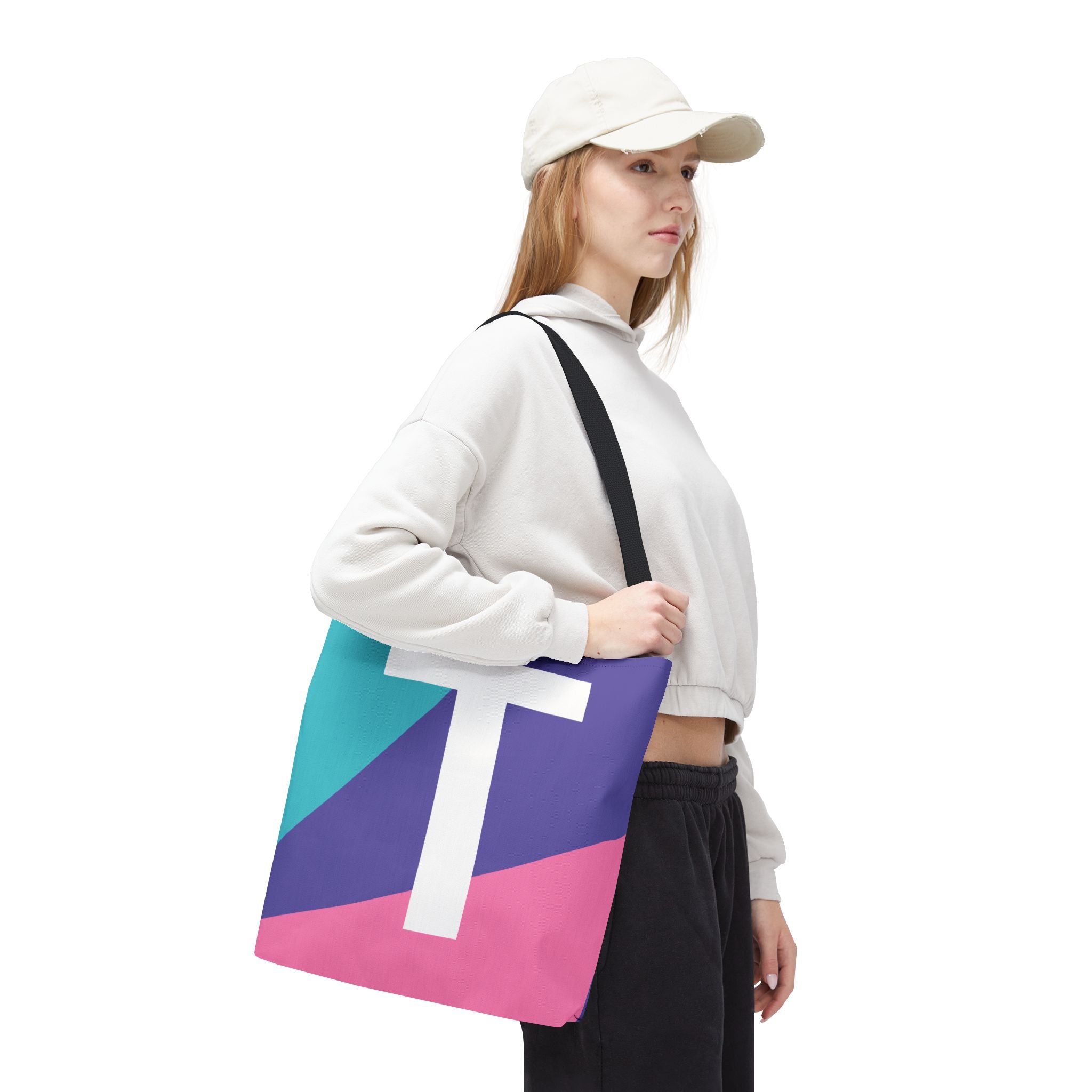 Monogram 'T' Colorblock Tote Bag — Personalized Initial T Shoulder Tote