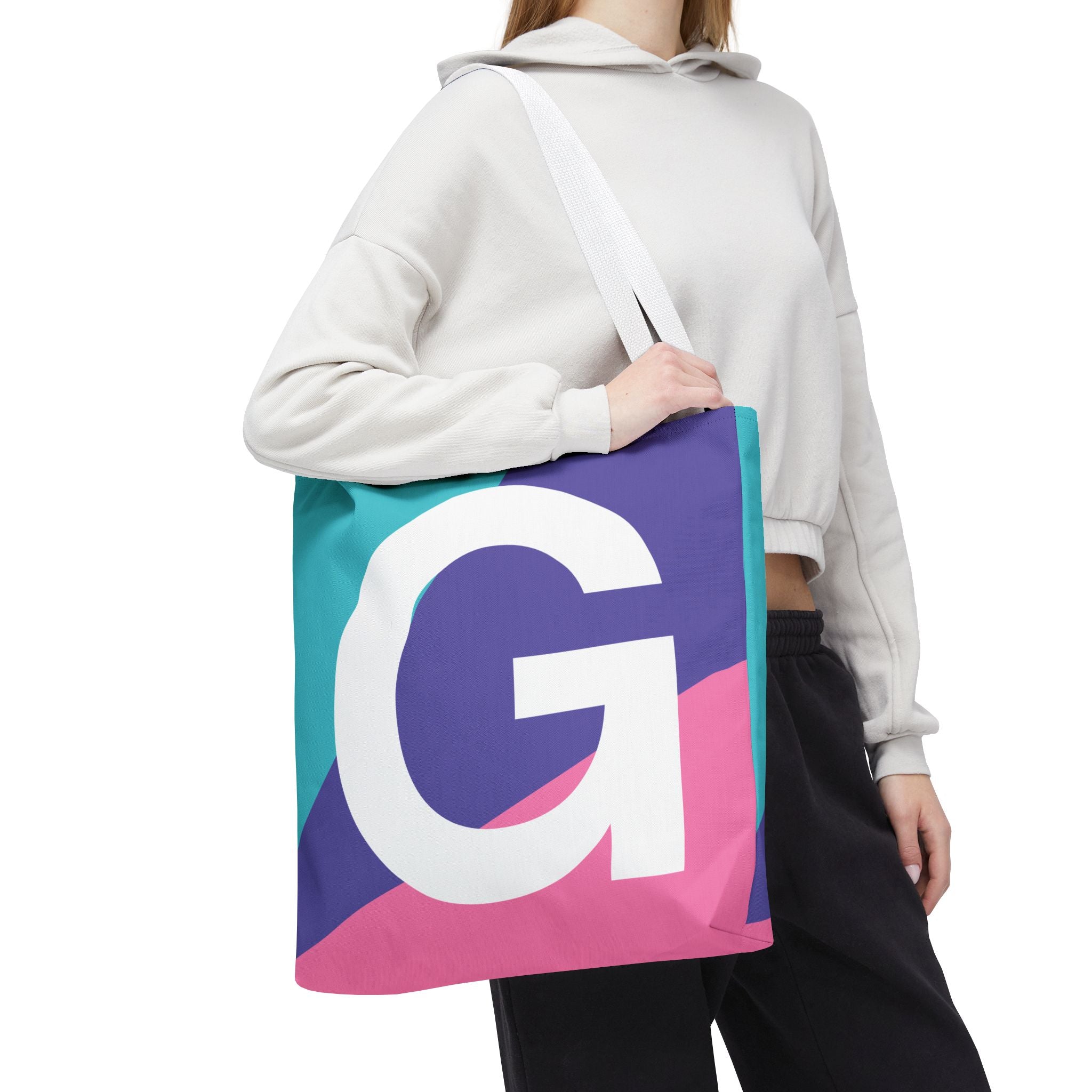 Monogram 'G' Colorblock Tote Bag — Personalized Initial G Shoulder Tote