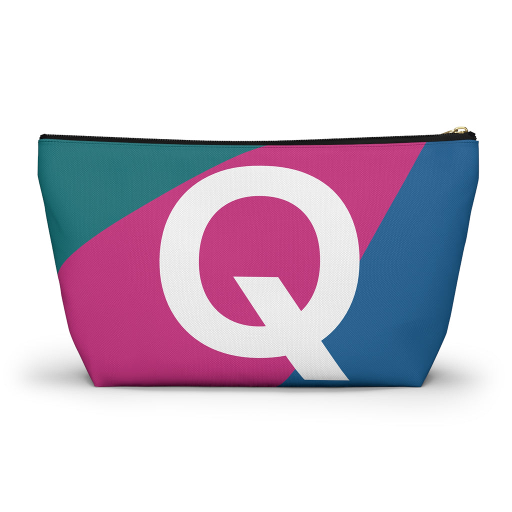 Initials Colorblock Accessory Pouch — Monogram Q T-Bottom Cosmetic Bag