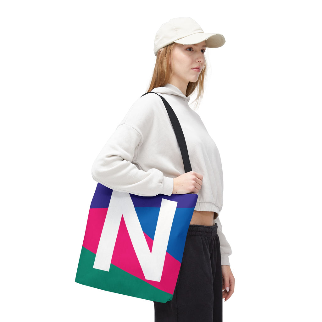 Monogram 'N' Colorblock Tote Bag — Personalized Initial N Shoulder Tote