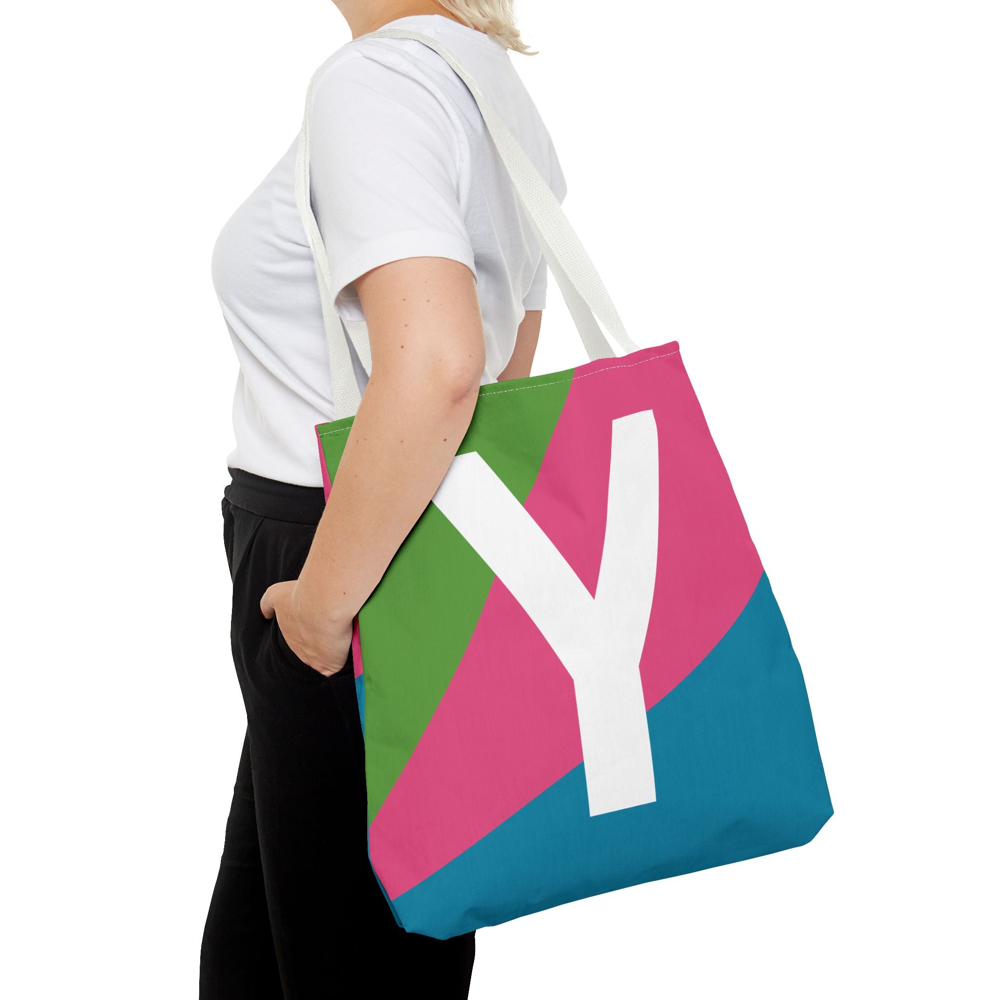 Monogram 'Y' Colorblock Tote Bag — Personalized Initial Y Shoulder Tote