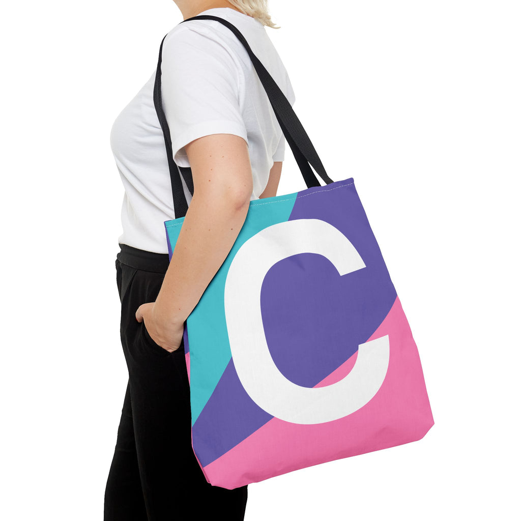 Monogram 'C' Colorblock Tote Bag — Personalized Initial C Shoulder Tote