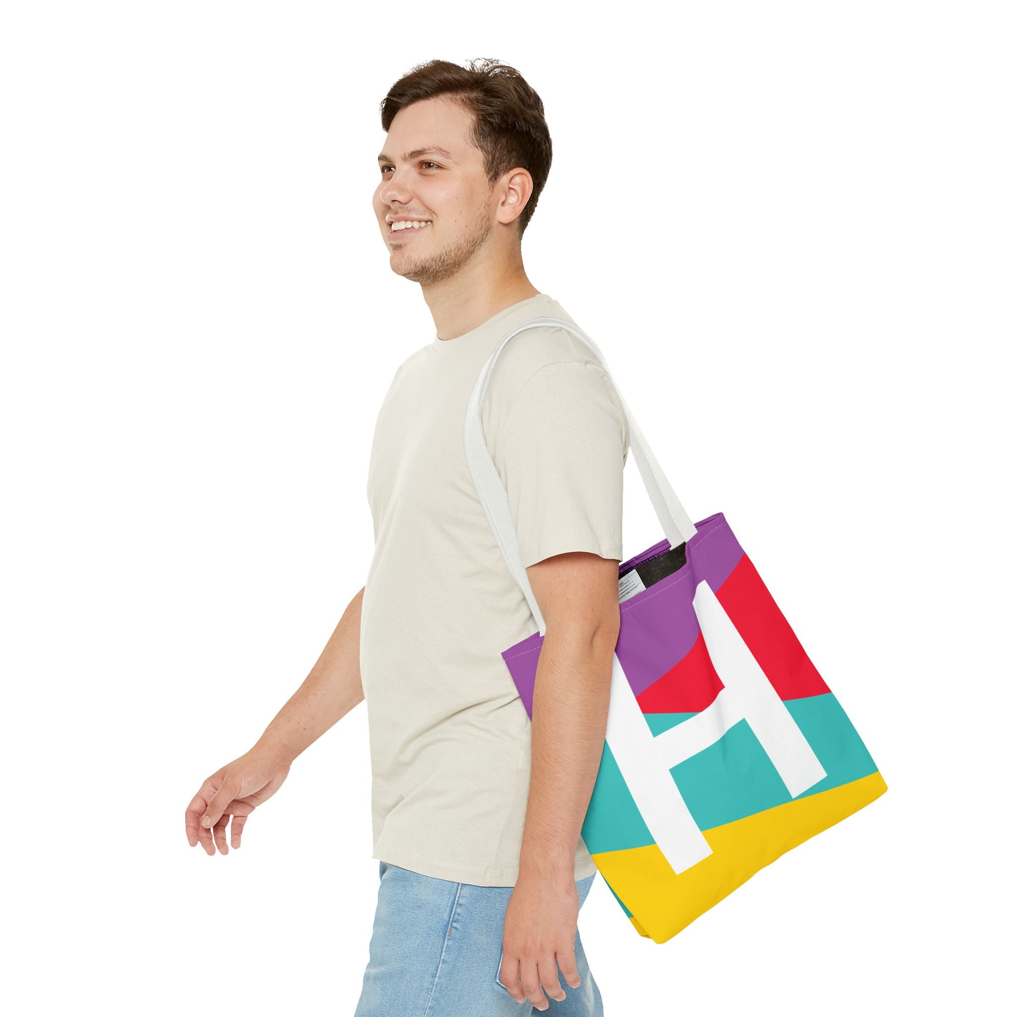 Monogram 'H' Colorblock Tote Bag — Personalized Initial H Shoulder Tote