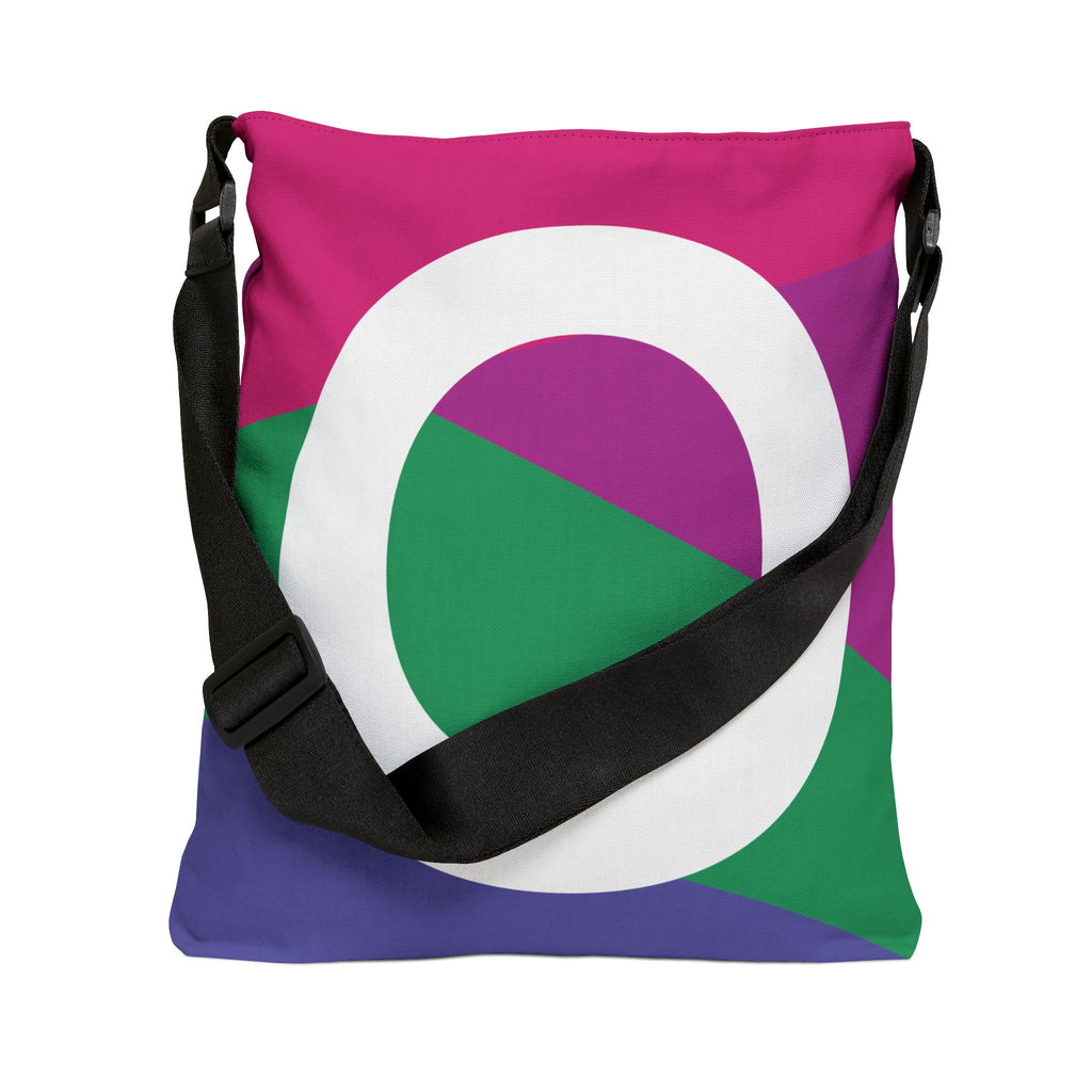 Initial Letter 'O' Colorblock Adjustable Tote Bag — Monogram Alphabet Shoulder Bag