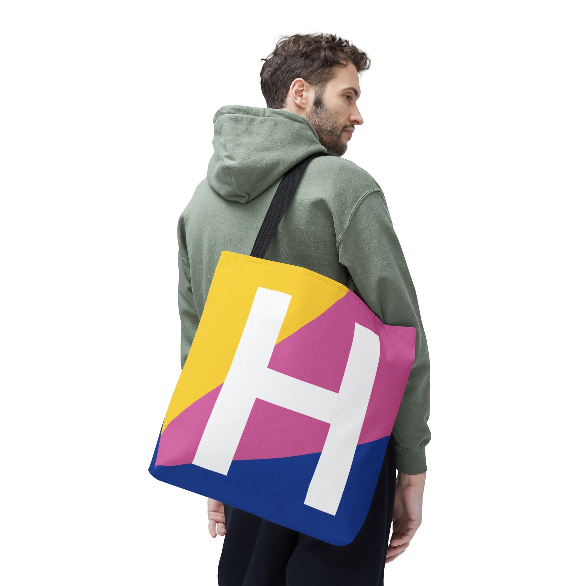 Monogram 'H' Colorblock Tote Bag — Personalized Initial H Shoulder Tote