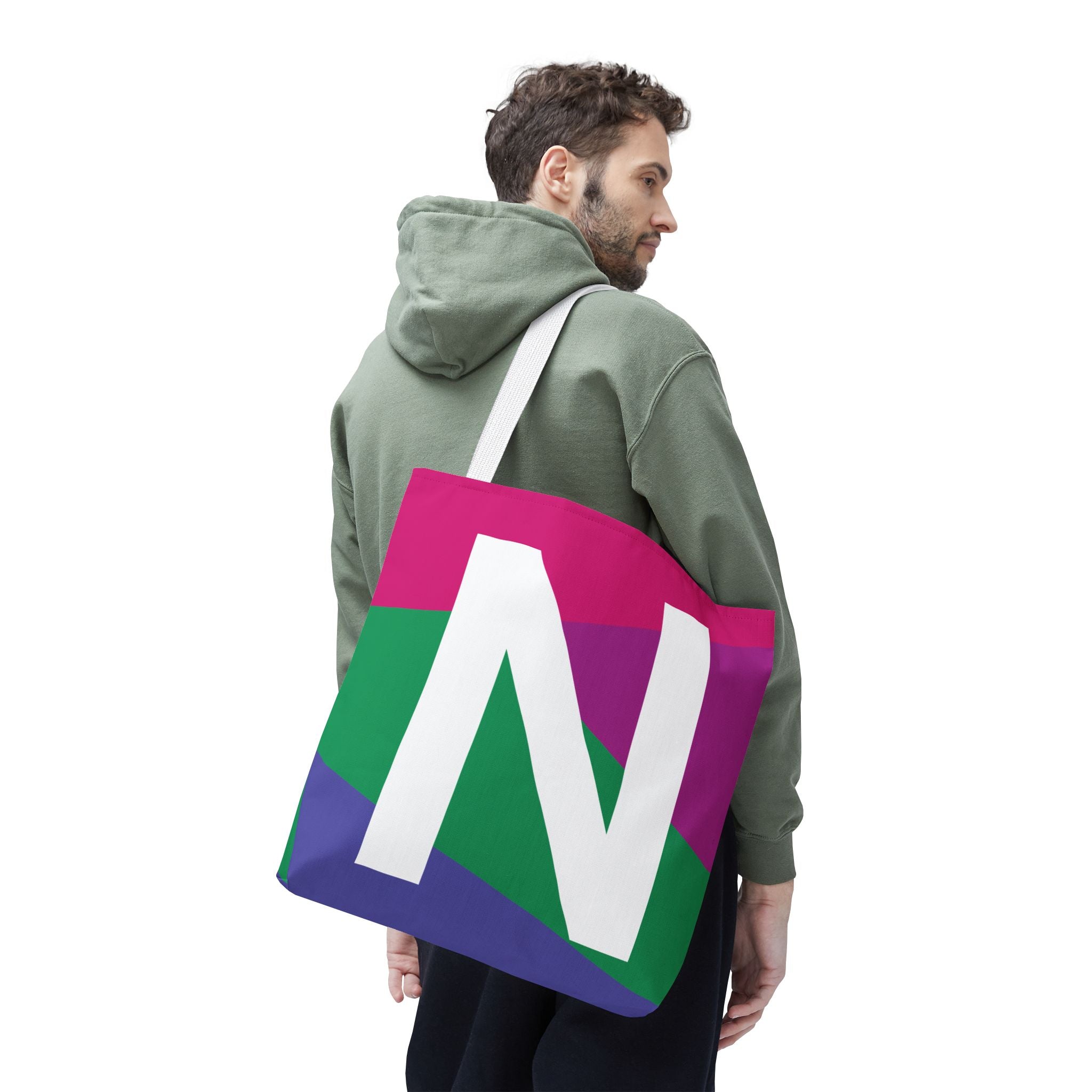 Monogram 'N' Colorblock Tote Bag — Personalized Initial N Shoulder Tote