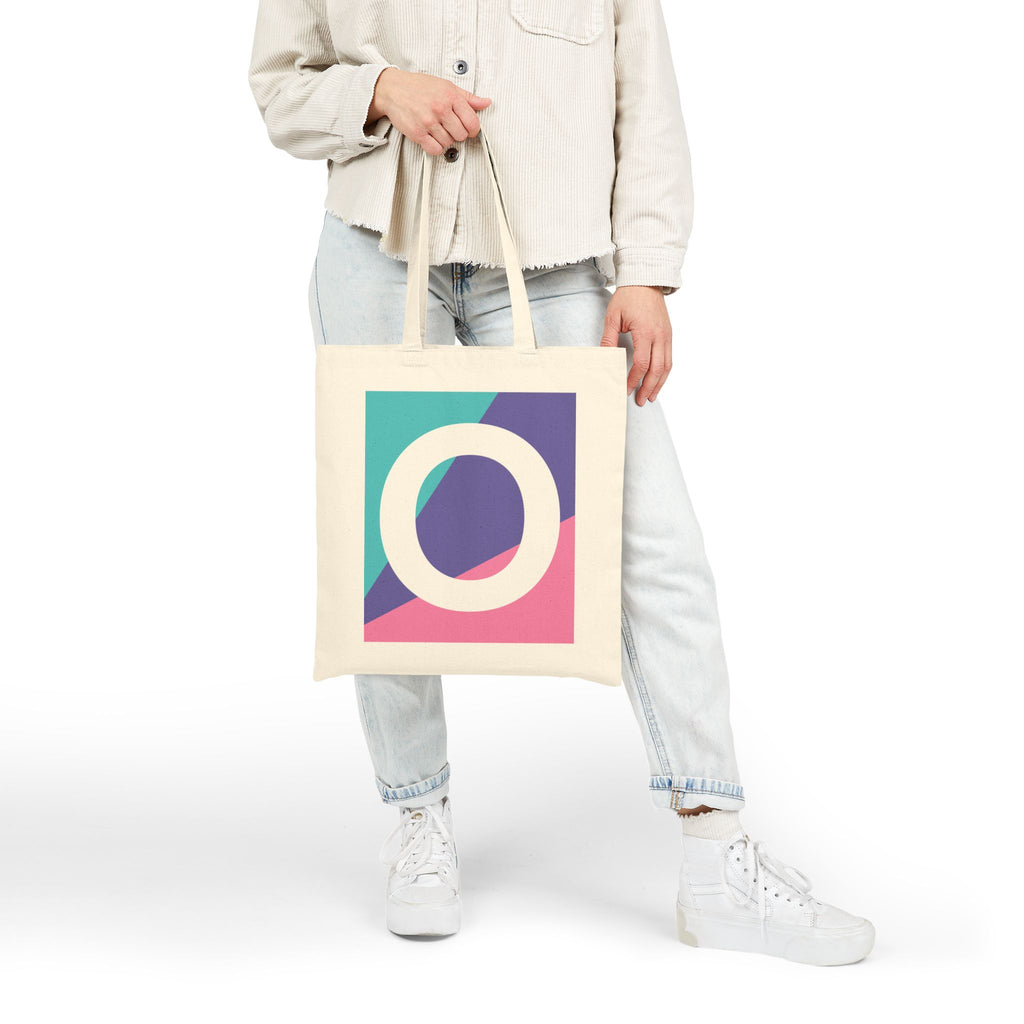 Initial O Colorblock Canvas Tote Bag — Monogram Letter O Reusable Grocery Tote