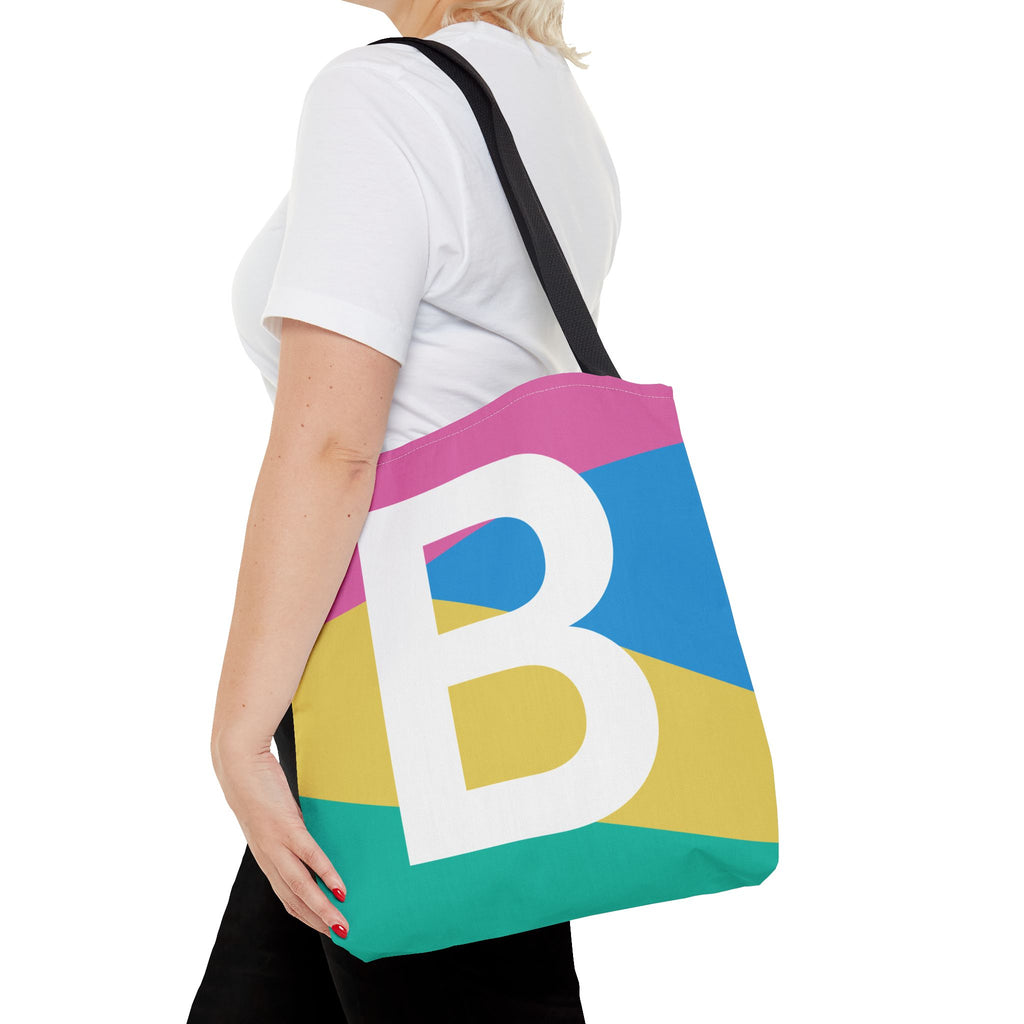 Monogram 'B' Colorblock Tote Bag — Personalized Initial B Shoulder Tote