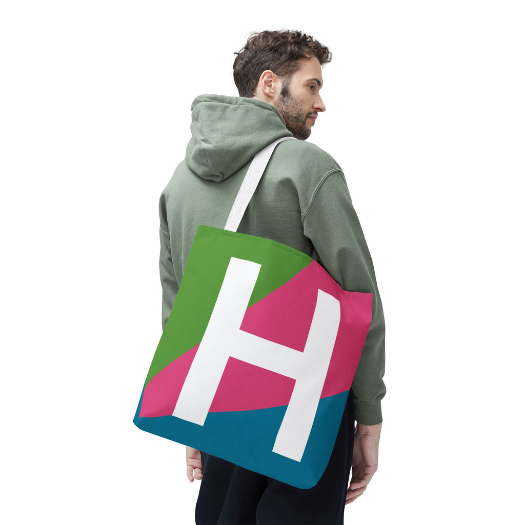 Monogram 'H' Colorblock Tote Bag — Personalized Initial H Shoulder Tote