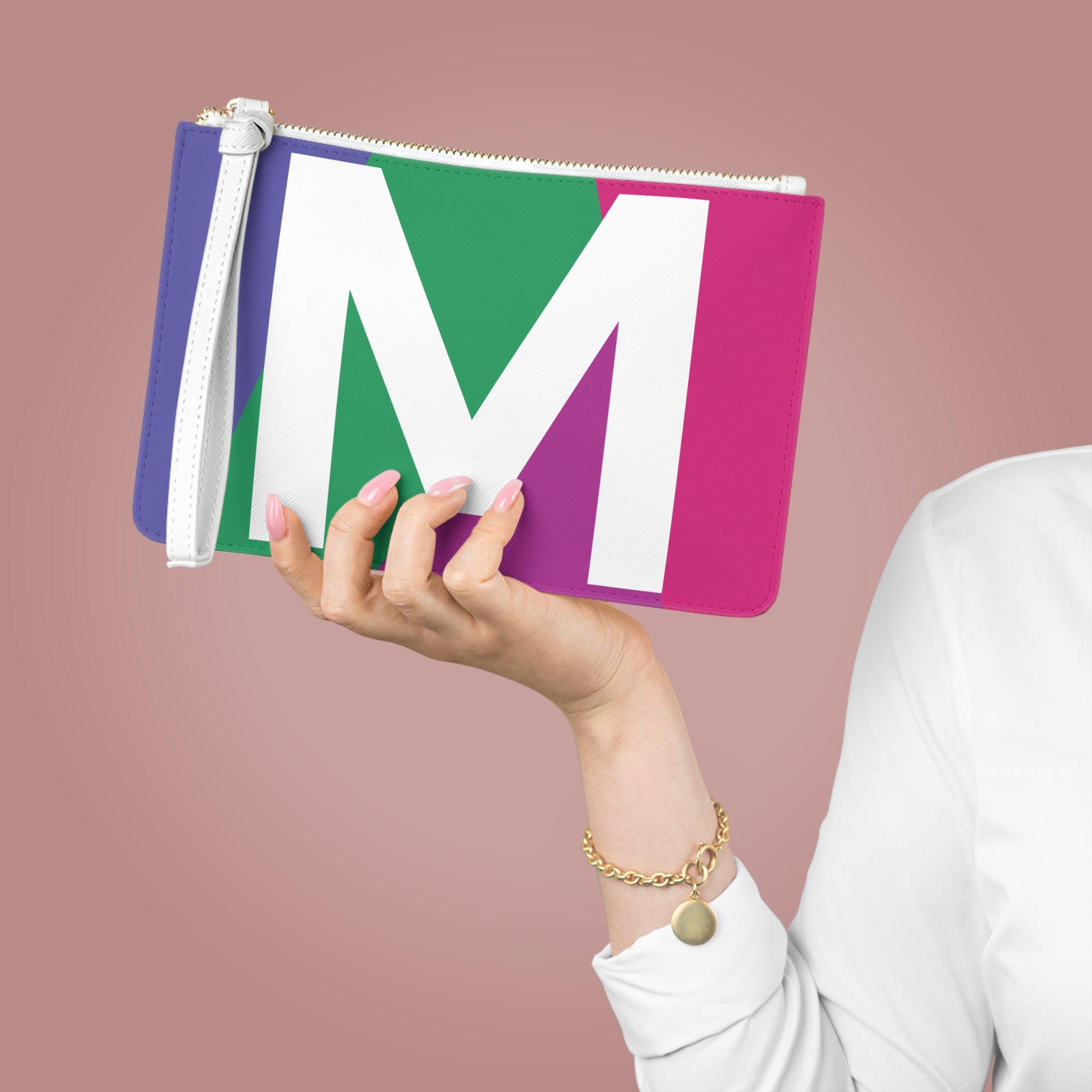Monogram 'M' Colorblock Clutch Bag — Bold Geometric Wristlet for Everyday & Gifts