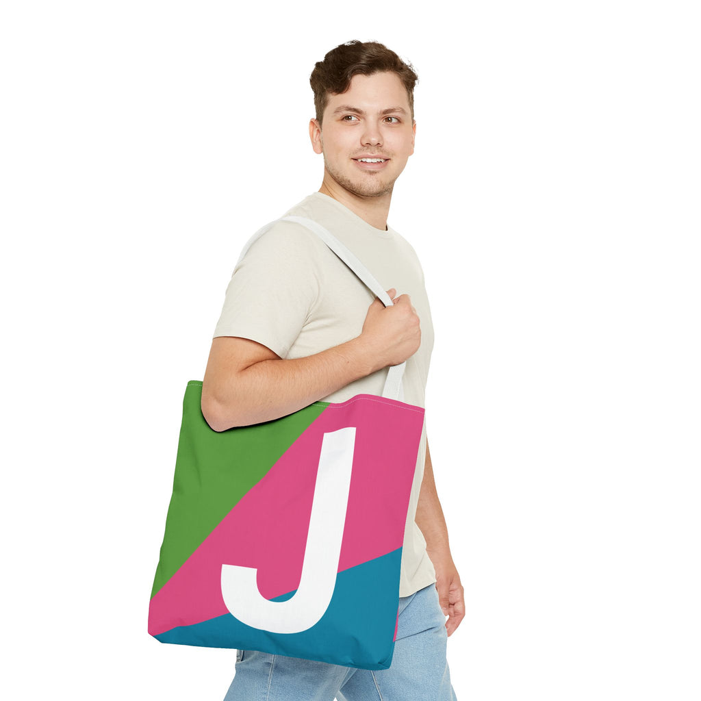 Monogram 'J' Colorblock Tote Bag — Personalized Initial J Shoulder Tote