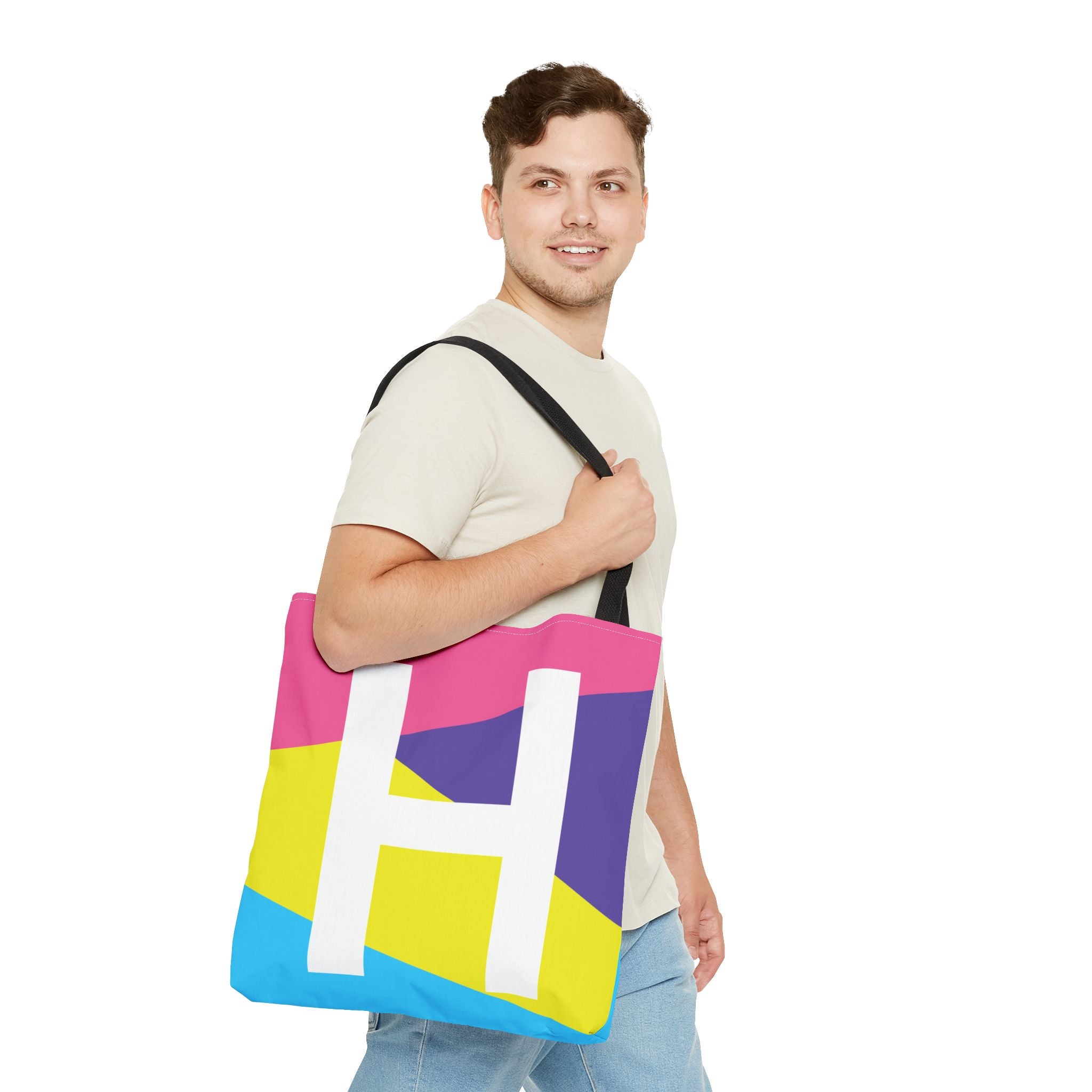 Monogram 'H' Colorblock Tote Bag — Personalized Initial H Shoulder Tote