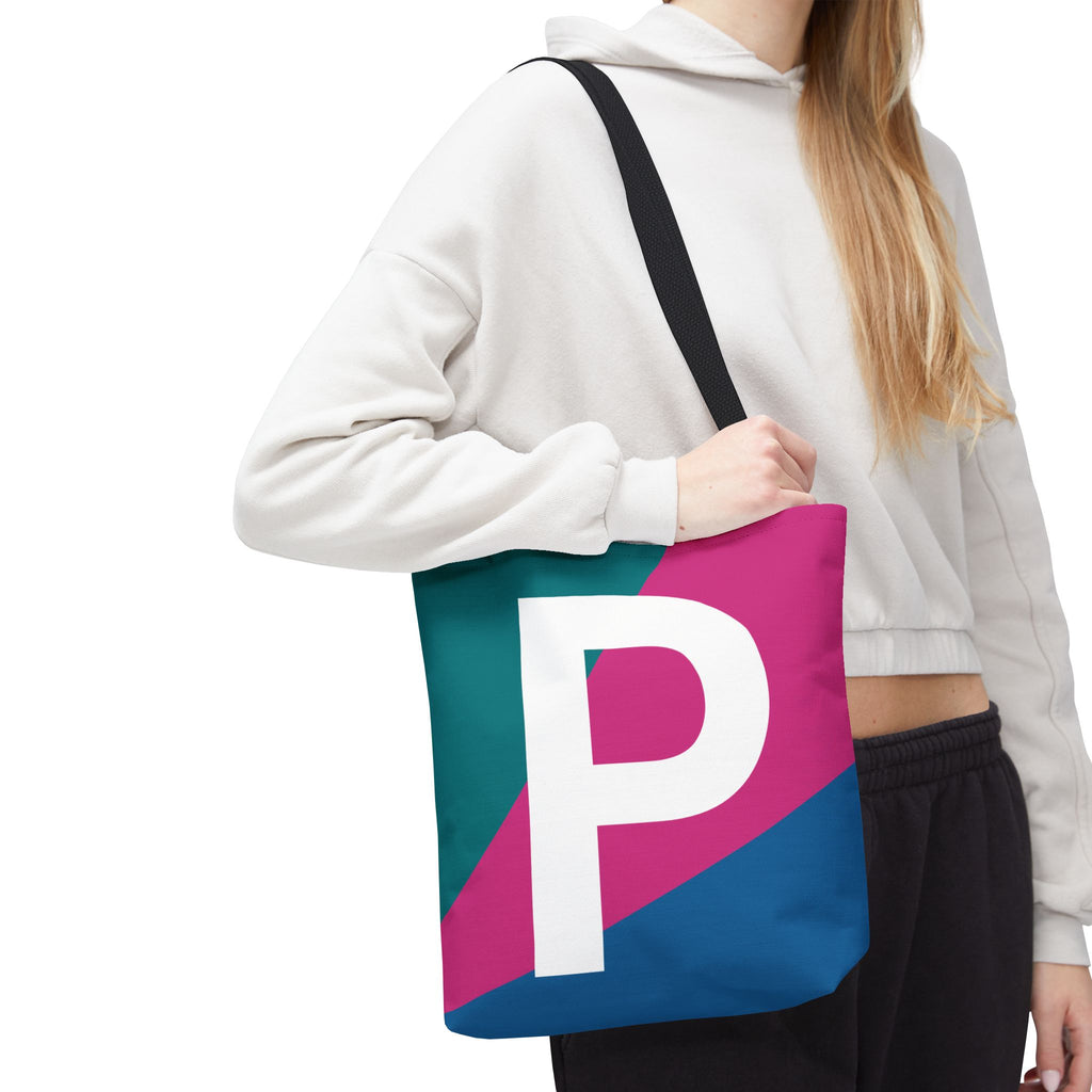 Monogram 'P' Colorblock Tote Bag — Personalized Initial P Shoulder Tote
