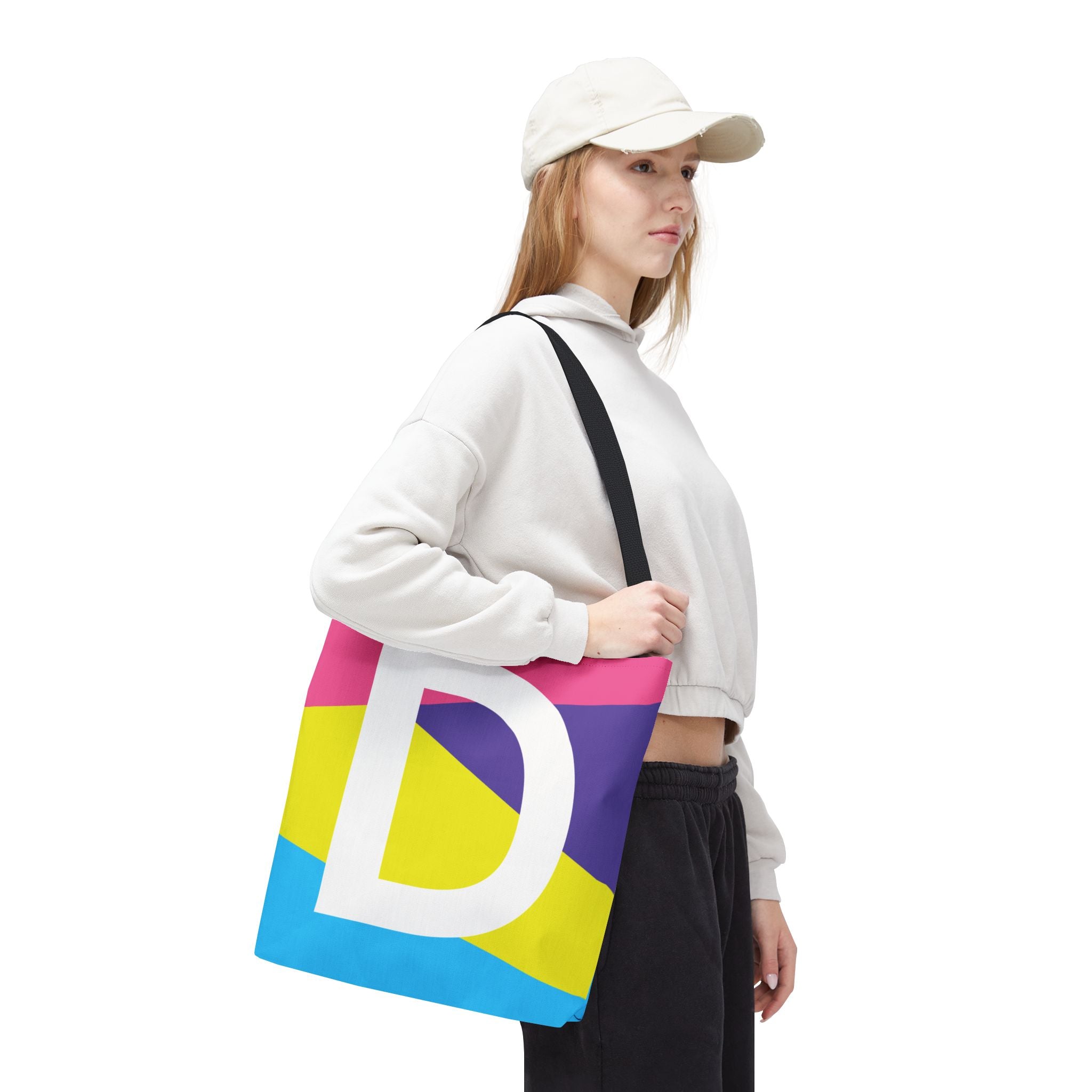 Monogram 'D' Colorblock Tote Bag — Personalized Initial D Shoulder Tote