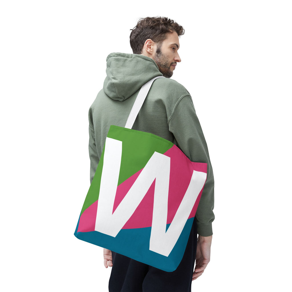 Monogram 'W' Colorblock Tote Bag — Personalized Initial W Shoulder Tote