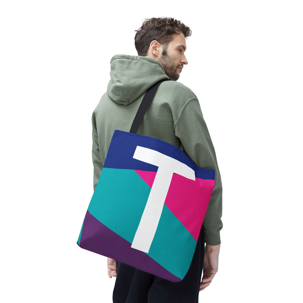 Monogram 'T' Colorblock Tote Bag — Personalized Initial T Shoulder Tote