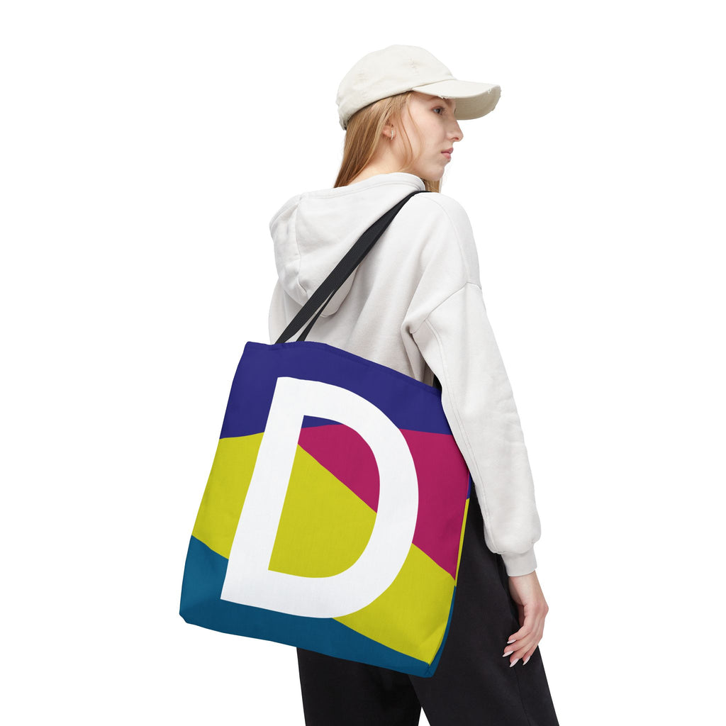 Monogram 'D' Colorblock Tote Bag — Personalized Initial D Shoulder Tote