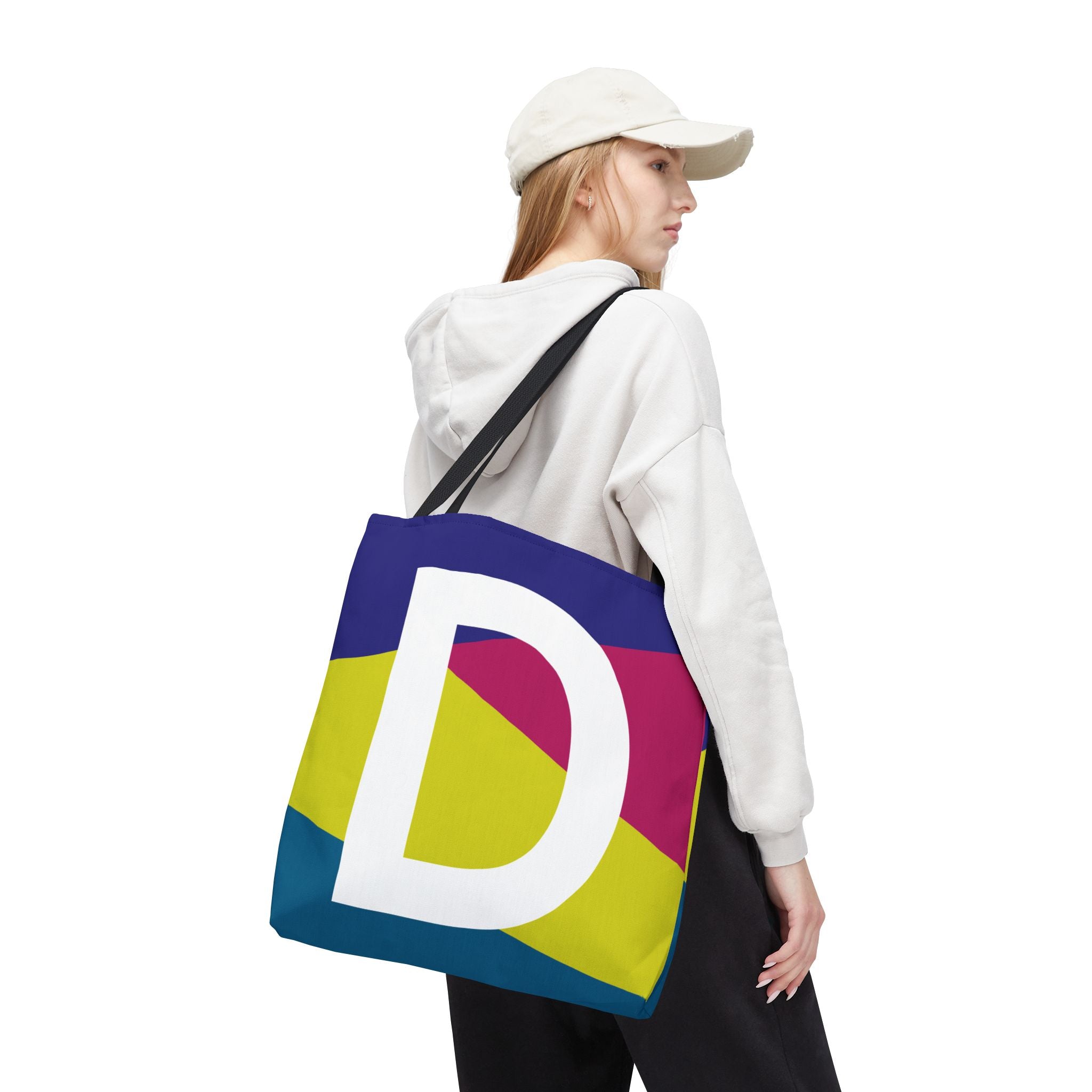 Monogram 'D' Colorblock Tote Bag — Personalized Initial D Shoulder Tote