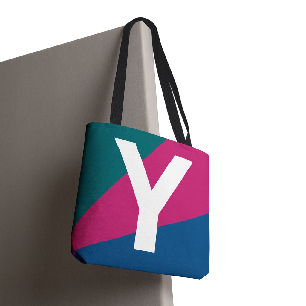 Monogram 'Y' Colorblock Tote Bag — Personalized Initial Y Shoulder Tote