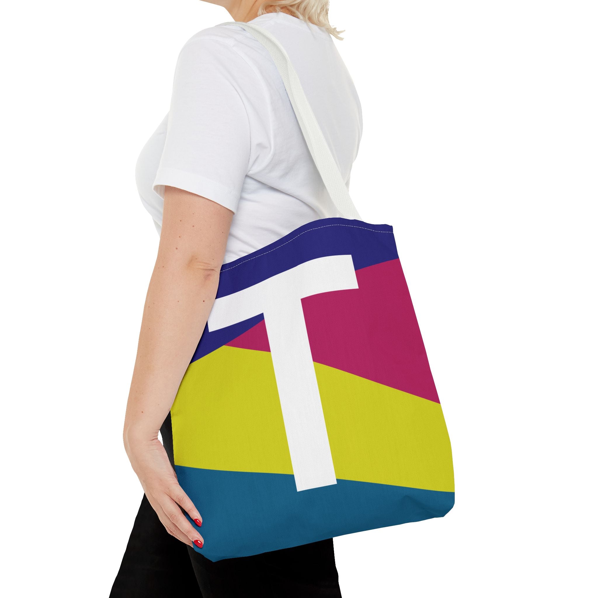 Monogram 'T' Colorblock Tote Bag — Personalized Initial T Shoulder Tote
