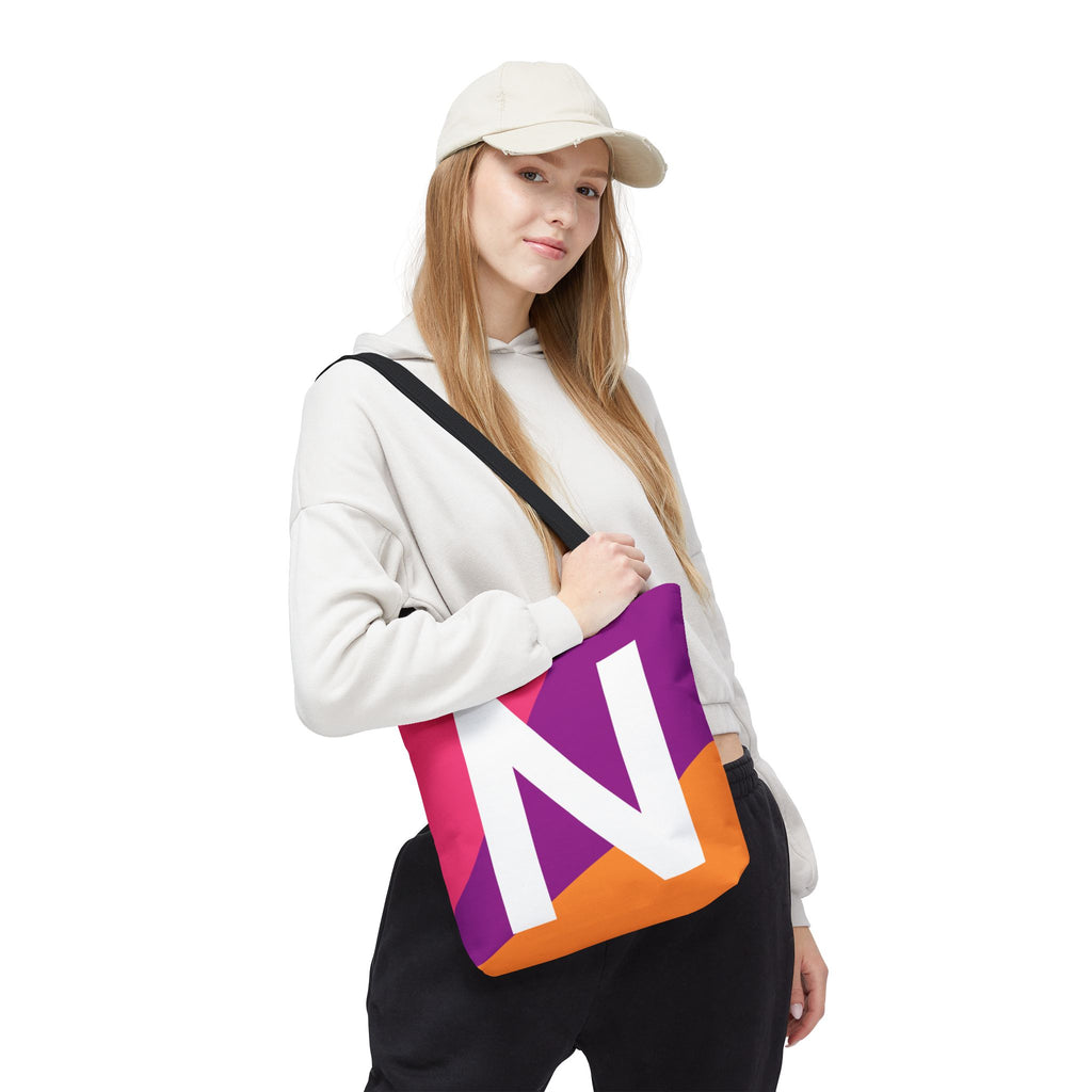 Monogram 'N' Colorblock Tote Bag — Personalized Initial N Shoulder Tote