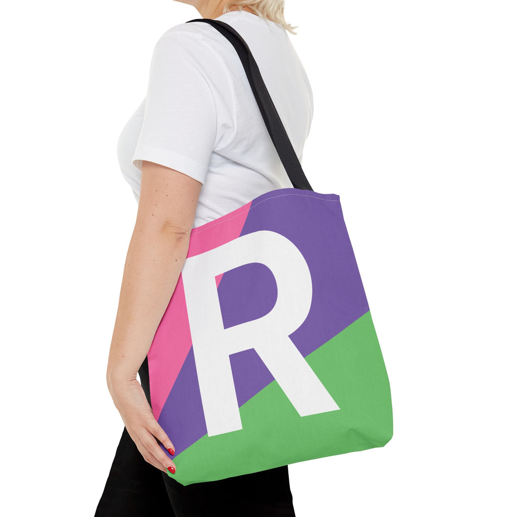 Monogram 'R' Colorblock Tote Bag — Personalized Initial R Shoulder Tote