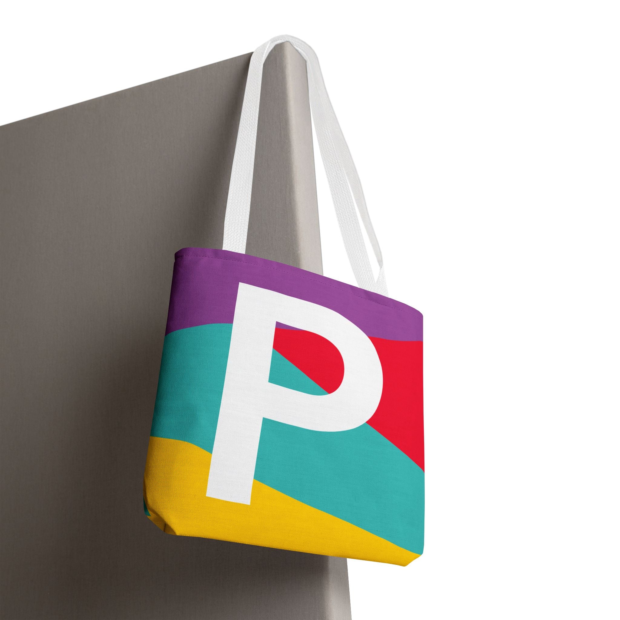 Monogram 'P' Colorblock Tote Bag — Personalized Initial P Shoulder Tote