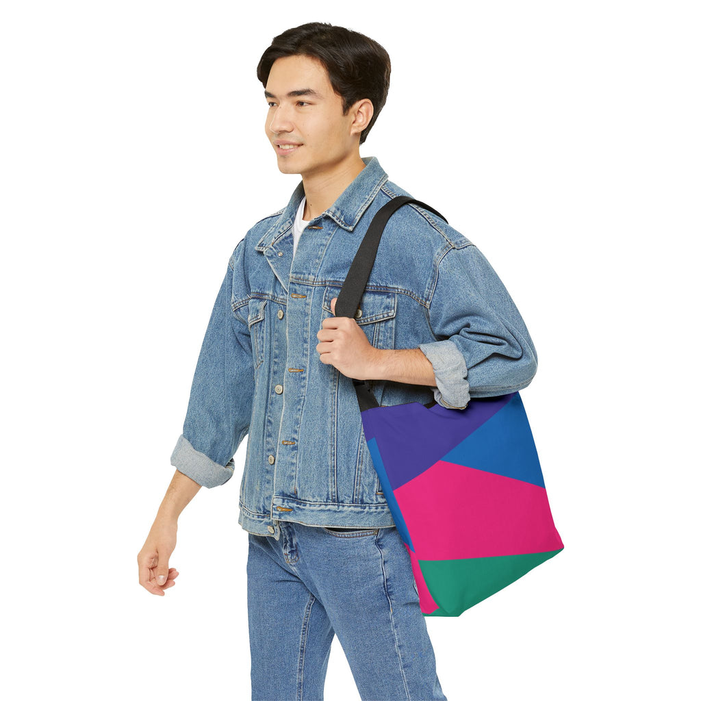 Colorblock Geometric Tote Bag — Adjustable Strap, Bright Abstract Pattern