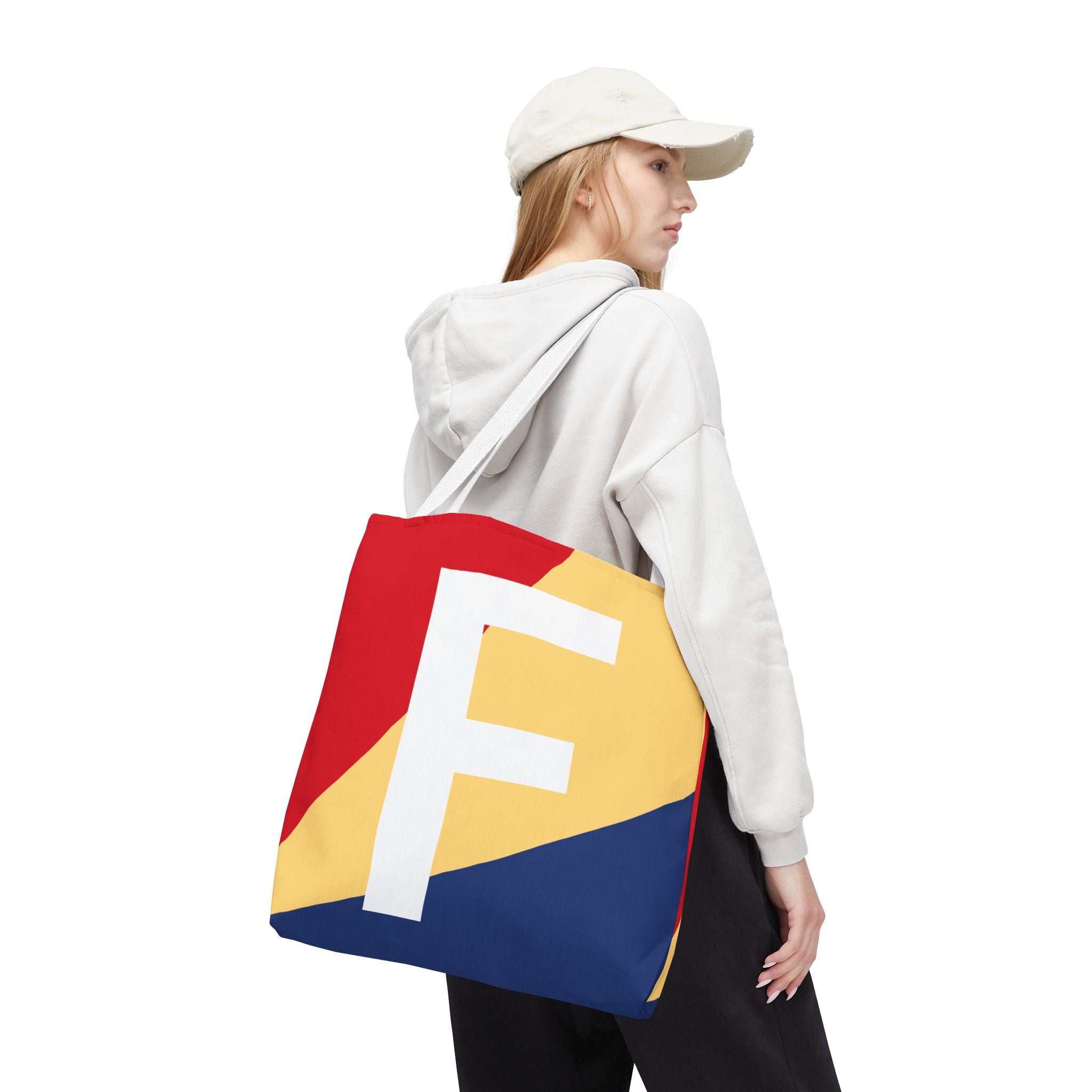 Monogram 'F' Colorblock Tote Bag — Personalized Initial F Shoulder Tote