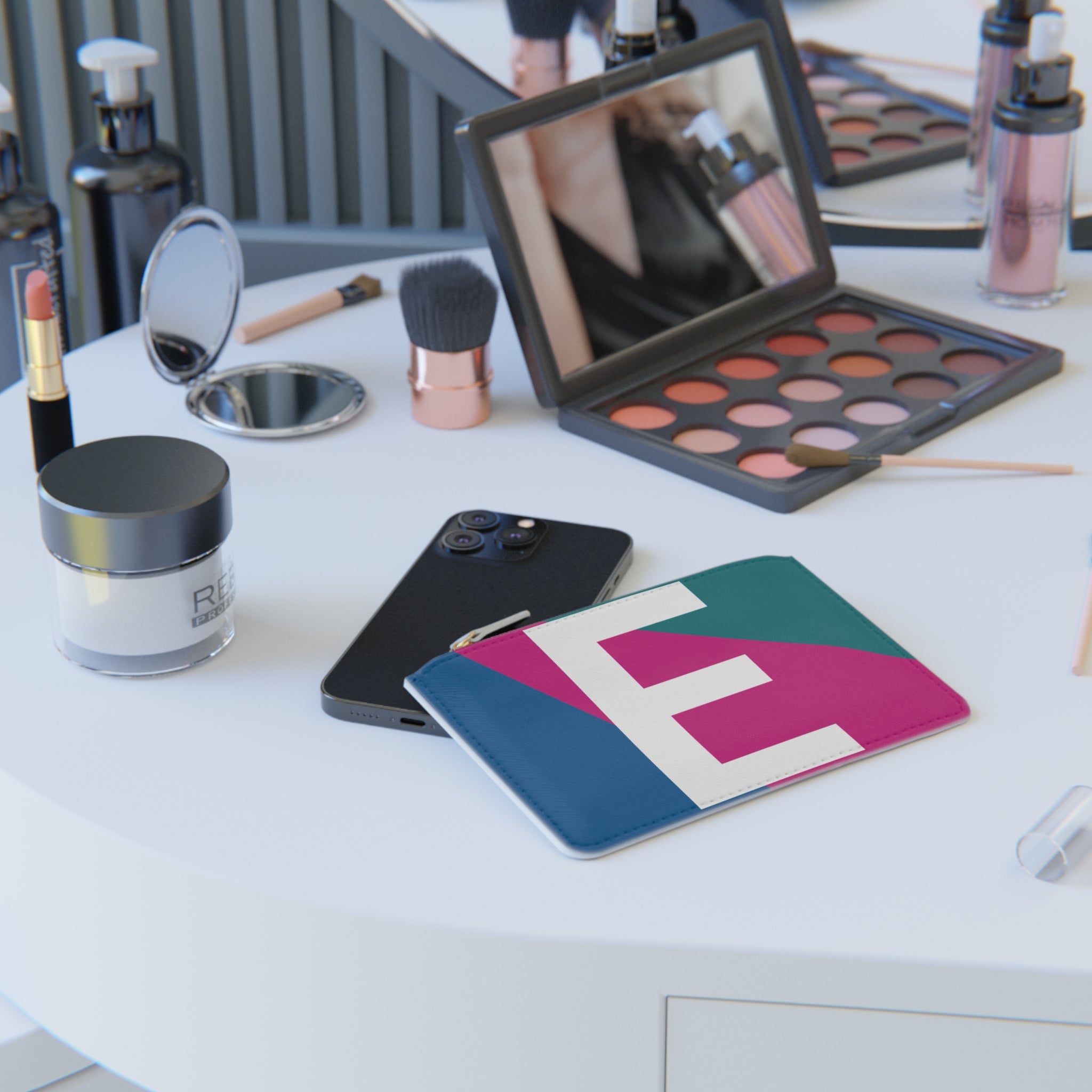 Initial E Mini Clutch — Colorblock Monogram Wristlet Wallet
