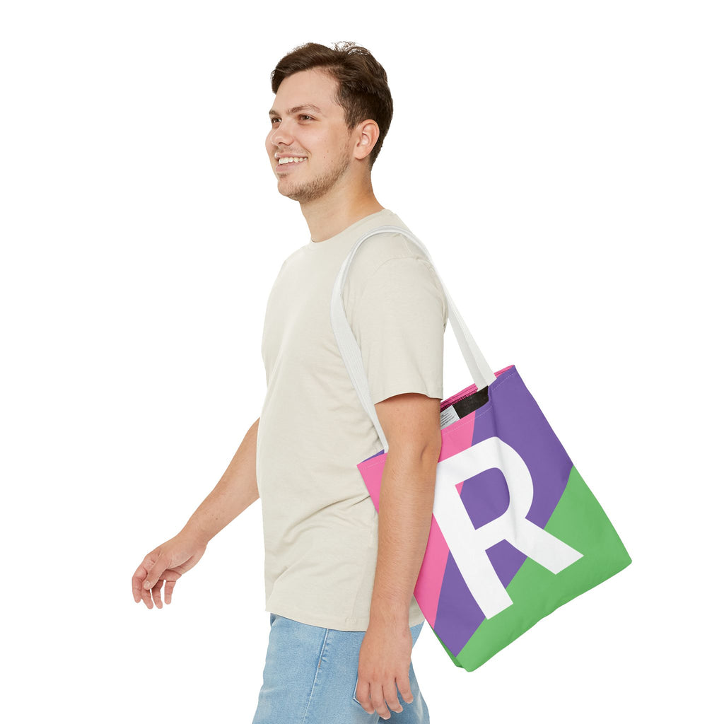 Monogram 'R' Colorblock Tote Bag — Personalized Initial R Shoulder Tote