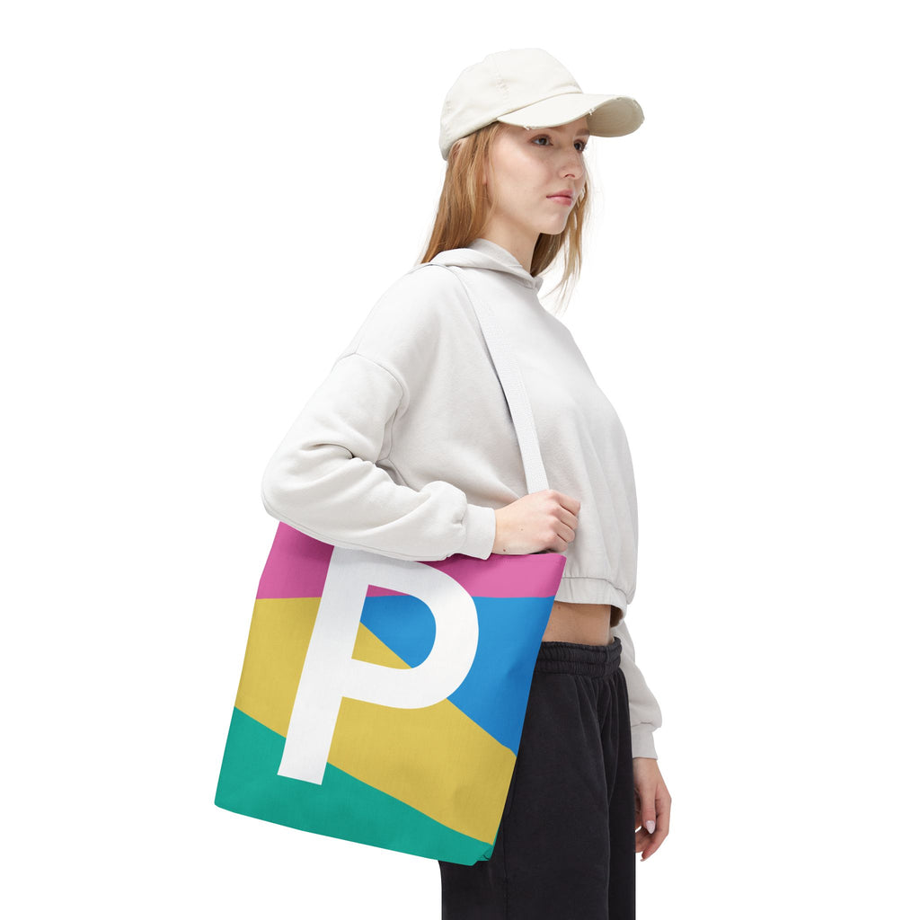Monogram 'P' Colorblock Tote Bag — Personalized Initial P Shoulder Tote