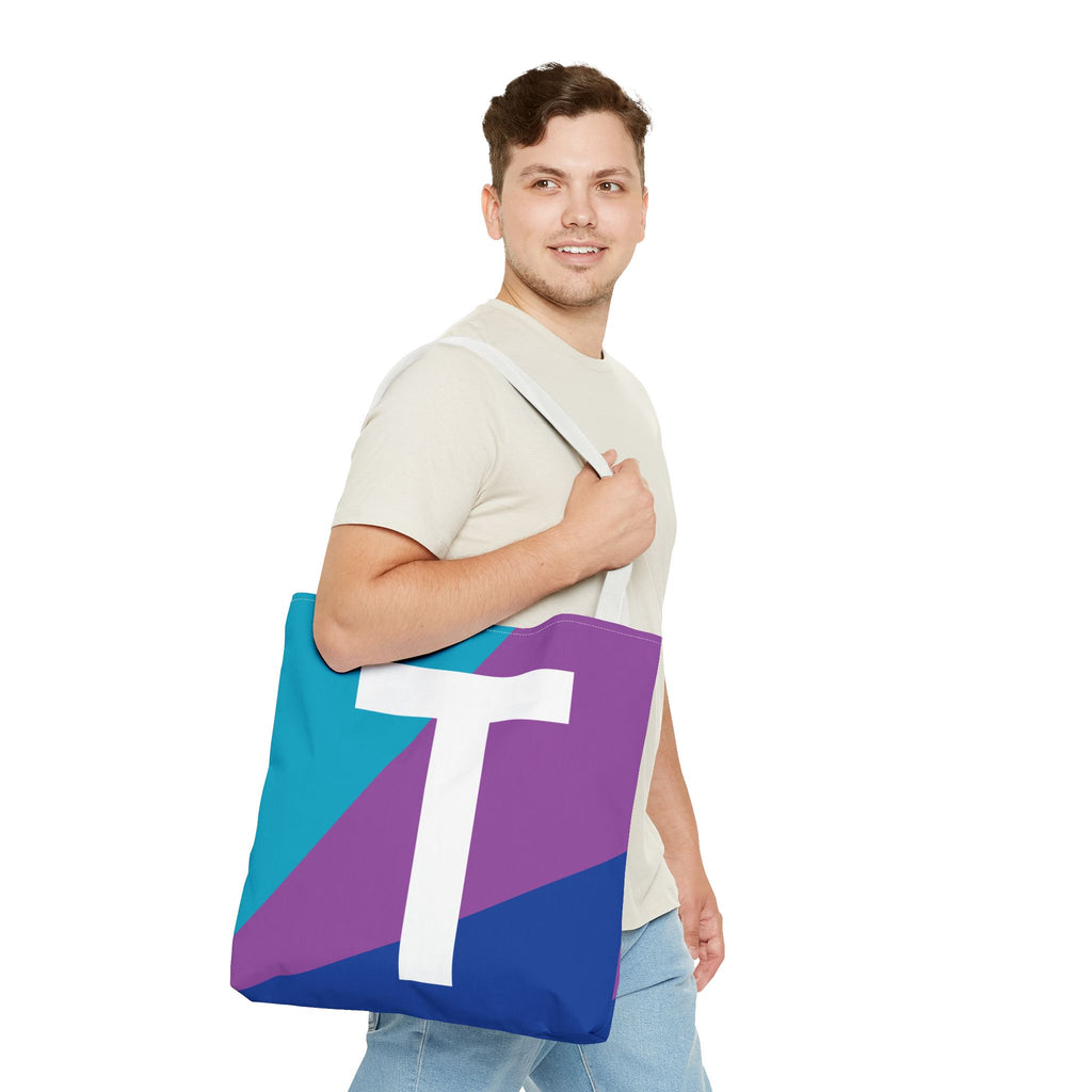 Monogram 'T' Colorblock Tote Bag — Personalized Initial T Shoulder Tote