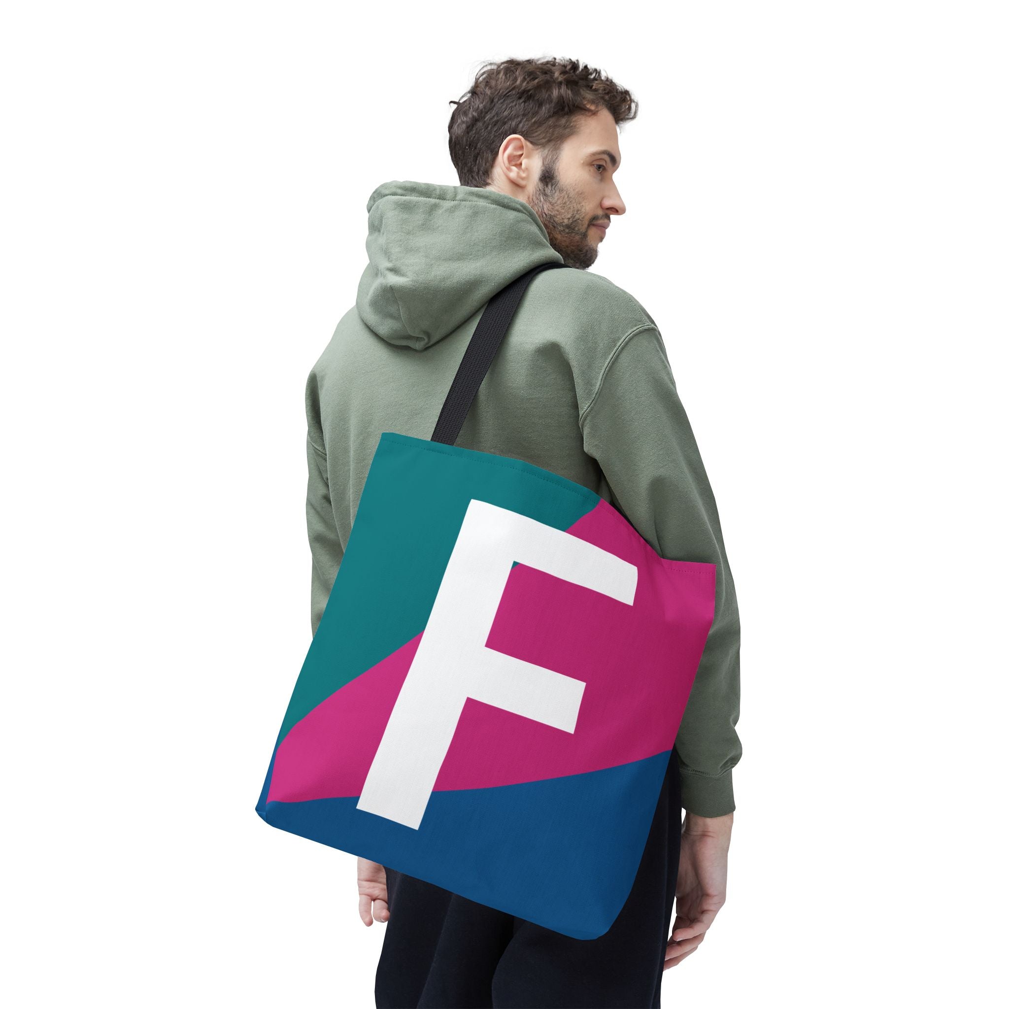 Monogram 'F' Colorblock Tote Bag — Personalized Initial F Shoulder Tote
