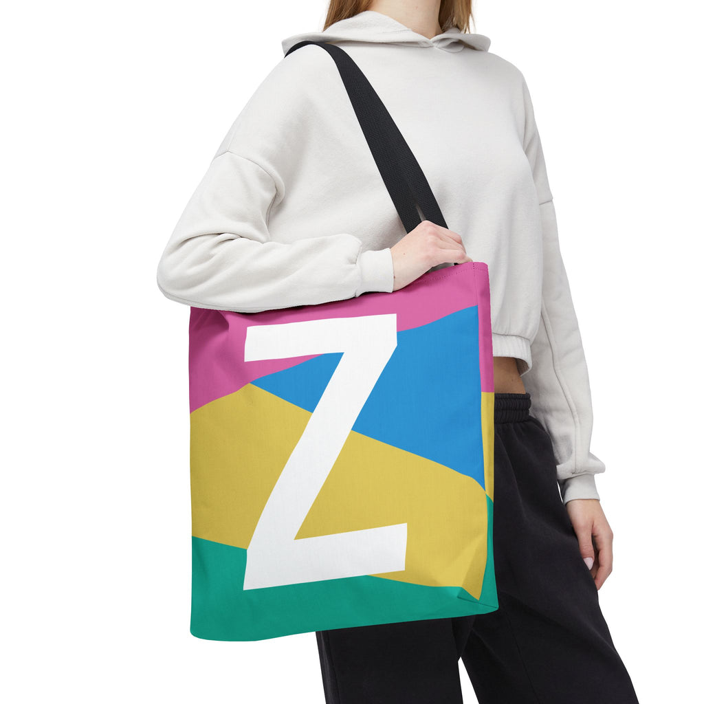 Monogram 'Z' Colorblock Tote Bag — Personalized Initial Z Shoulder Tote